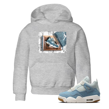 Sneaker match tees – Sneaker Tees To Match 4s Worn Blue Air Jordan 4 Denim Shoes – New Kicks Kids T-Shirt Heather Grey 1