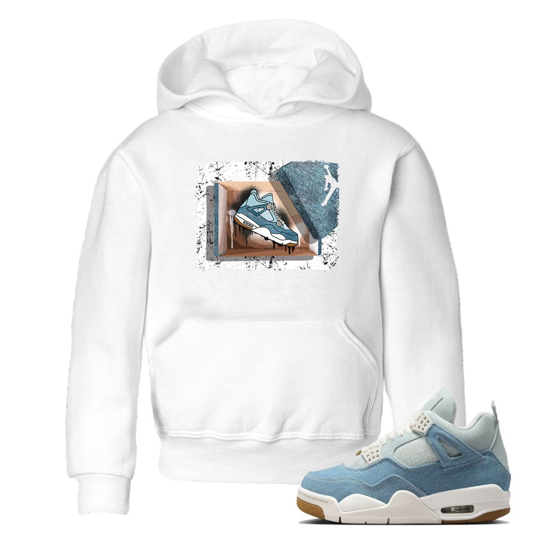 Sneaker match tees – Sneaker Tees To Match 4s Worn Blue Air Jordan 4 Denim Shoes – New Kicks Kids T-Shirt White 1
