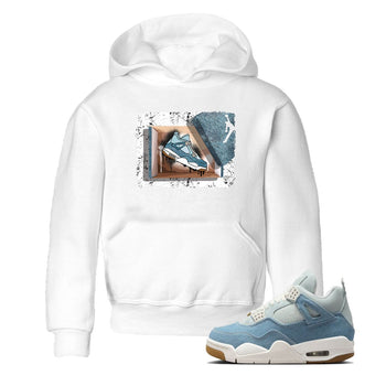 Sneaker match tees – Sneaker Tees To Match 4s Worn Blue Air Jordan 4 Denim Shoes – New Kicks Kids T-Shirt White 1