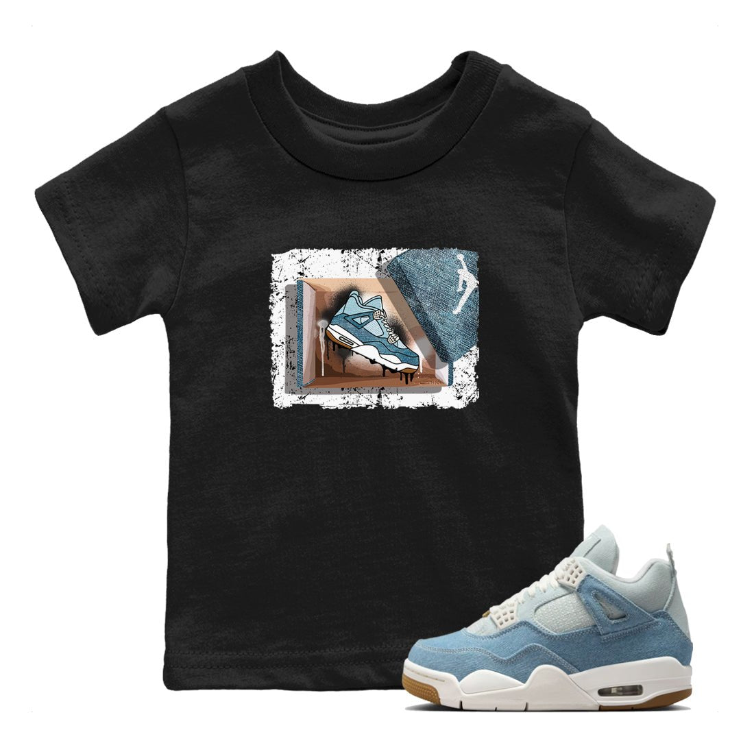 Sneaker match tees – Sneaker Tees To Match 4s Worn Blue Air Jordan 4 Denim Shoes – New Kicks Kids T-Shirt Black 1