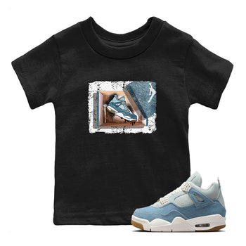 Sneaker match tees – Sneaker Tees To Match 4s Worn Blue Air Jordan 4 Denim Shoes – New Kicks Kids T-Shirt Black 1