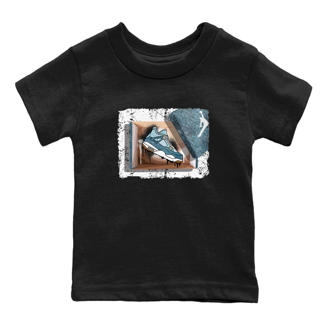 Sneaker match tees – Sneaker Tees To Match 4s Worn Blue Air Jordan 4 Denim Shoes – New Kicks Kids T-Shirt Black 2