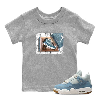 Sneaker match tees – Sneaker Tees To Match 4s Worn Blue Air Jordan 4 Denim Shoes – New Kicks Kids T-Shirt Heather Grey 1