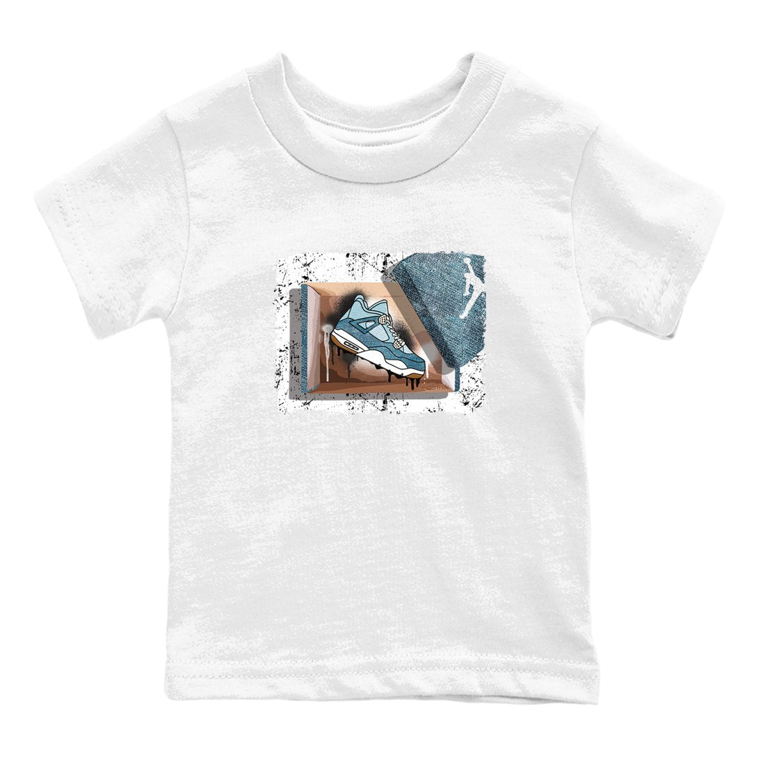 Sneaker match tees – Sneaker Tees To Match 4s Worn Blue Air Jordan 4 Denim Shoes – New Kicks Kids T-Shirt White 2