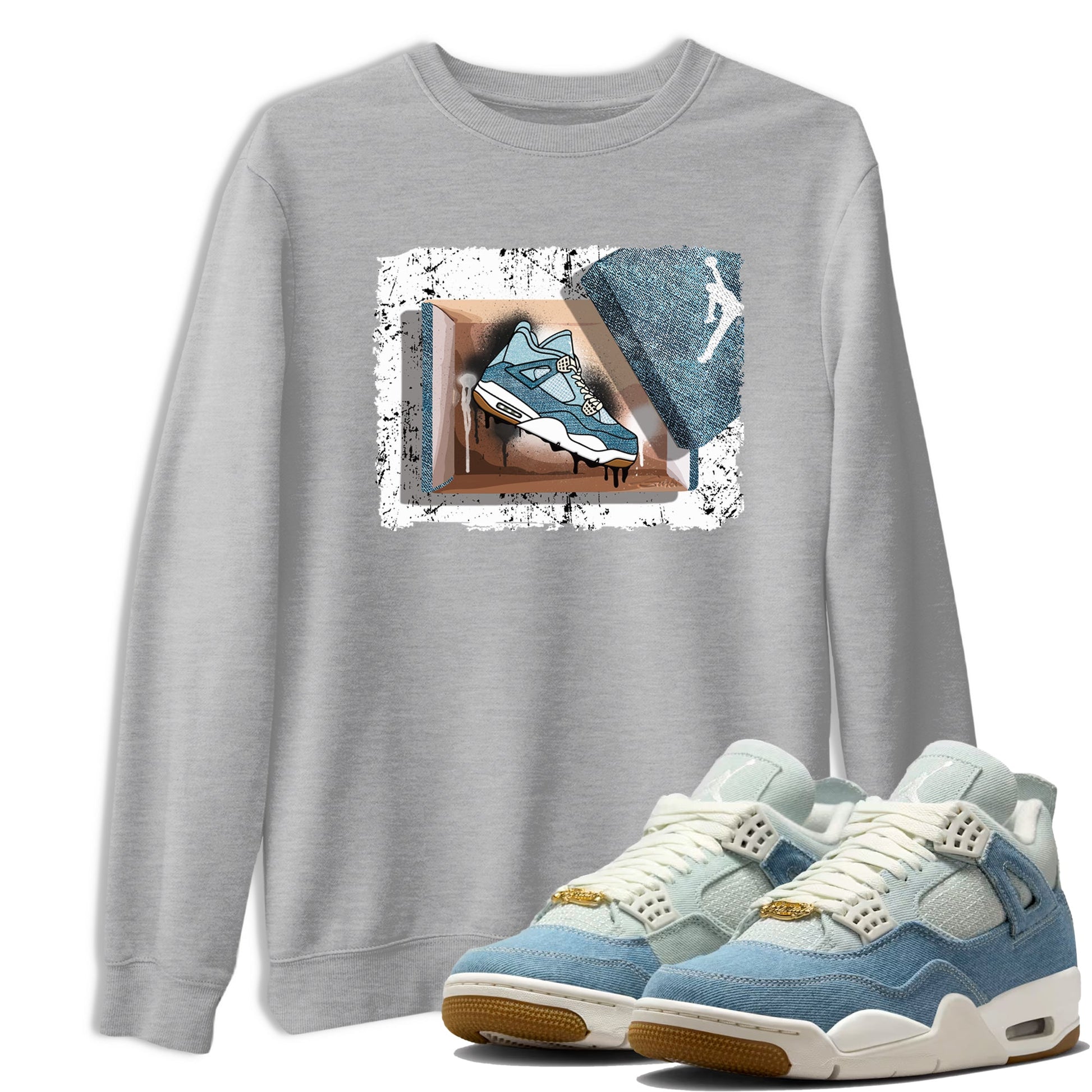 Sneaker match tees – Sneaker Tees To Match 4s Worn Blue Air Jordan 4 Denim Shoes – New Kicks Tee Heather Grey 1