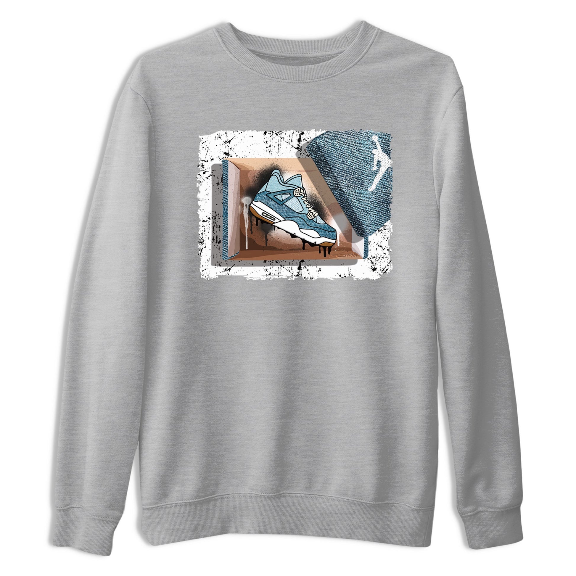 Sneaker match tees – Sneaker Tees To Match 4s Worn Blue Air Jordan 4 Denim Shoes – New Kicks Tee Heather Grey 2