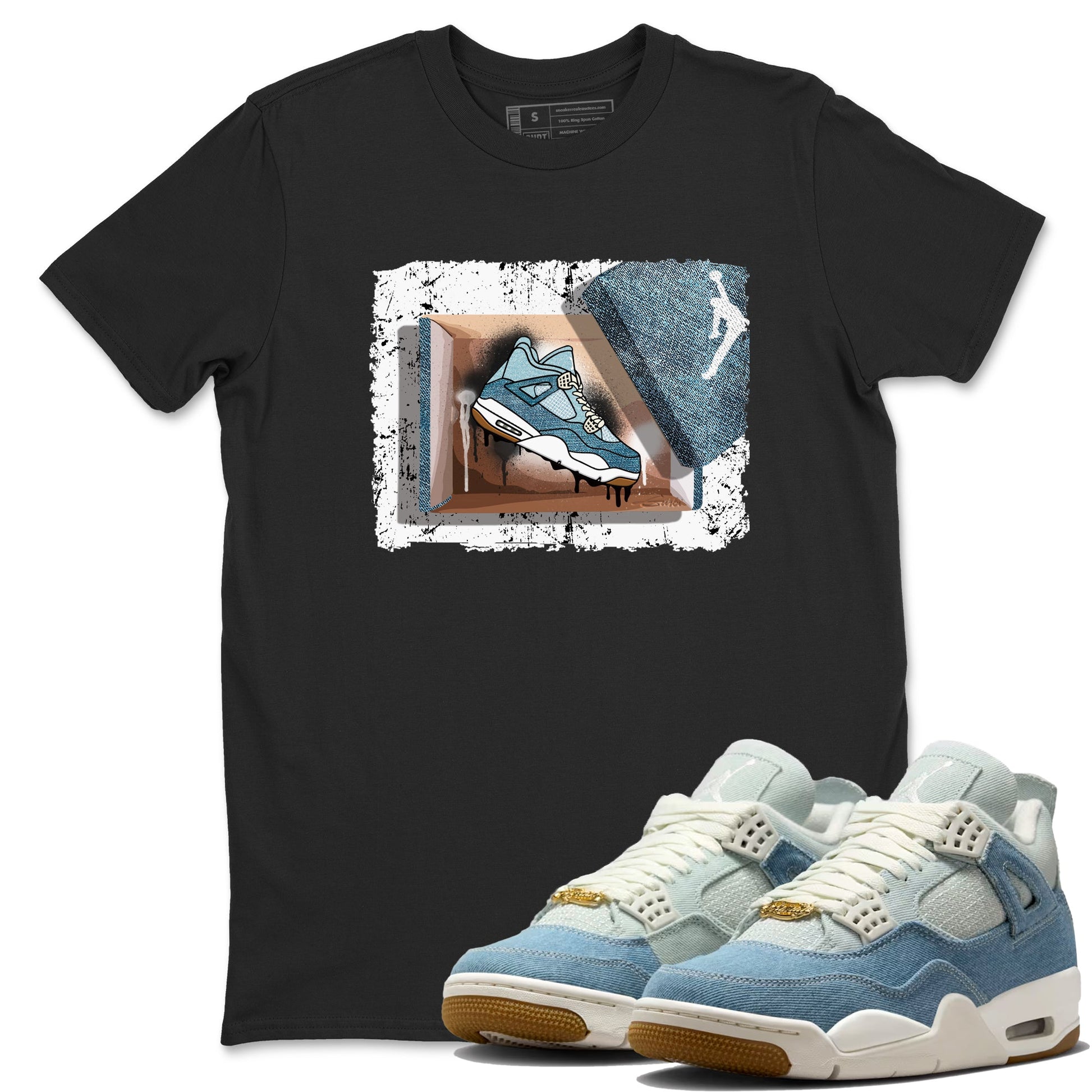 Sneaker match tees – Sneaker Tees To Match 4s Worn Blue Air Jordan 4 Denim Shoes – New Kicks Tee Black 1
