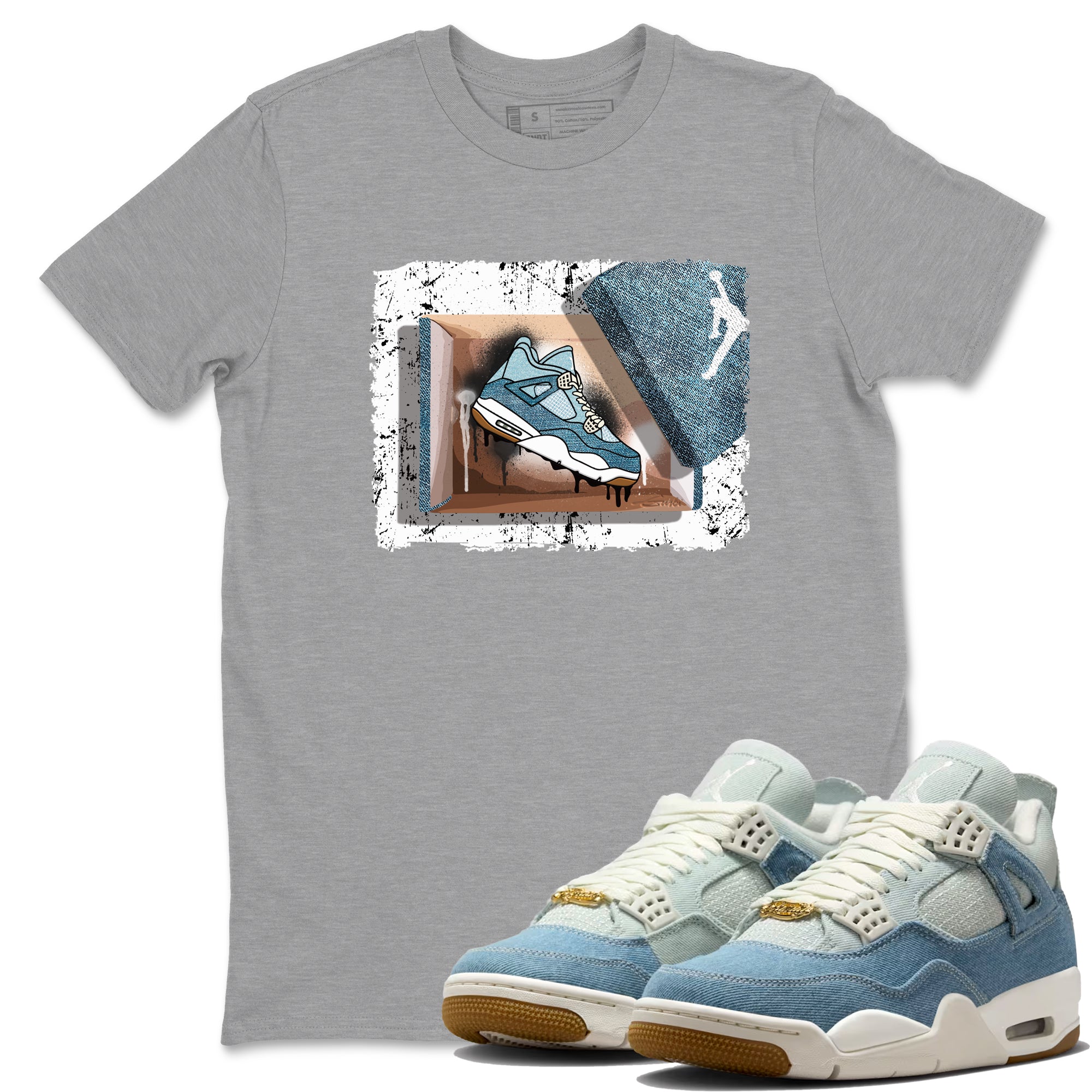 Sneaker match tees – Sneaker Tees To Match 4s Worn Blue Air Jordan 4 Denim Shoes – New Kicks Tee Heather Grey 1