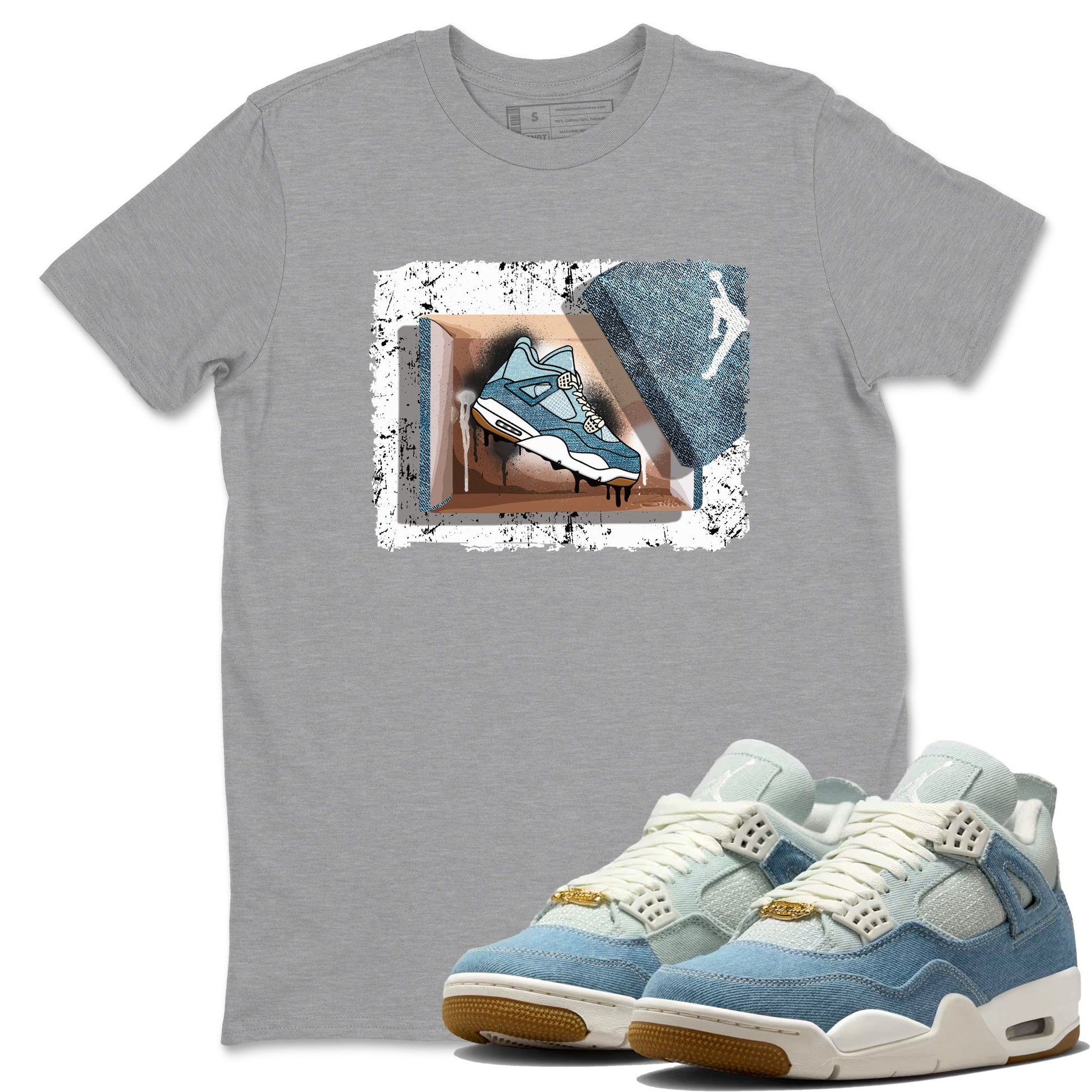 Sneaker match tees – Sneaker Tees To Match 4s Worn Blue Air Jordan 4 Denim Shoes – New Kicks Tee Heather Grey 1
