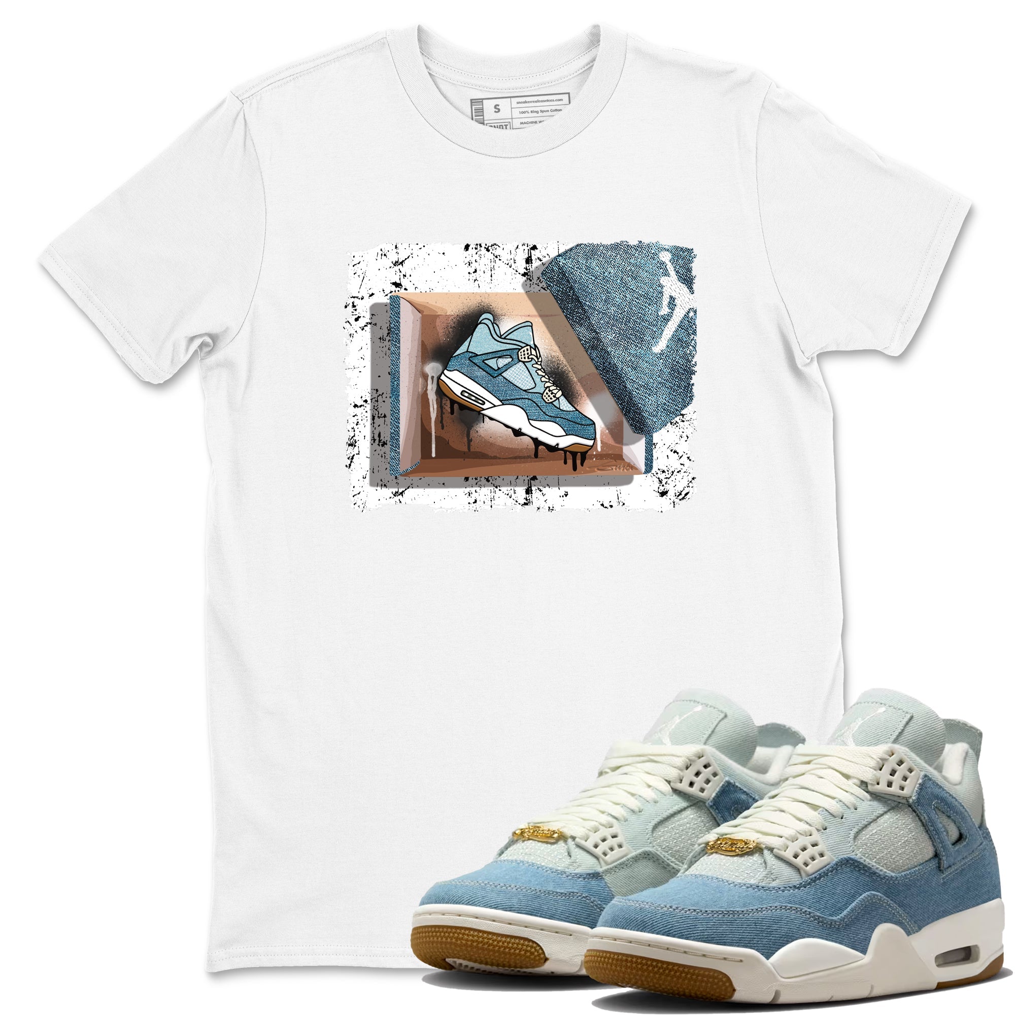 Sneaker match tees – Sneaker Tees To Match 4s Worn Blue Air Jordan 4 Denim Shoes – New Kicks Tee White 1