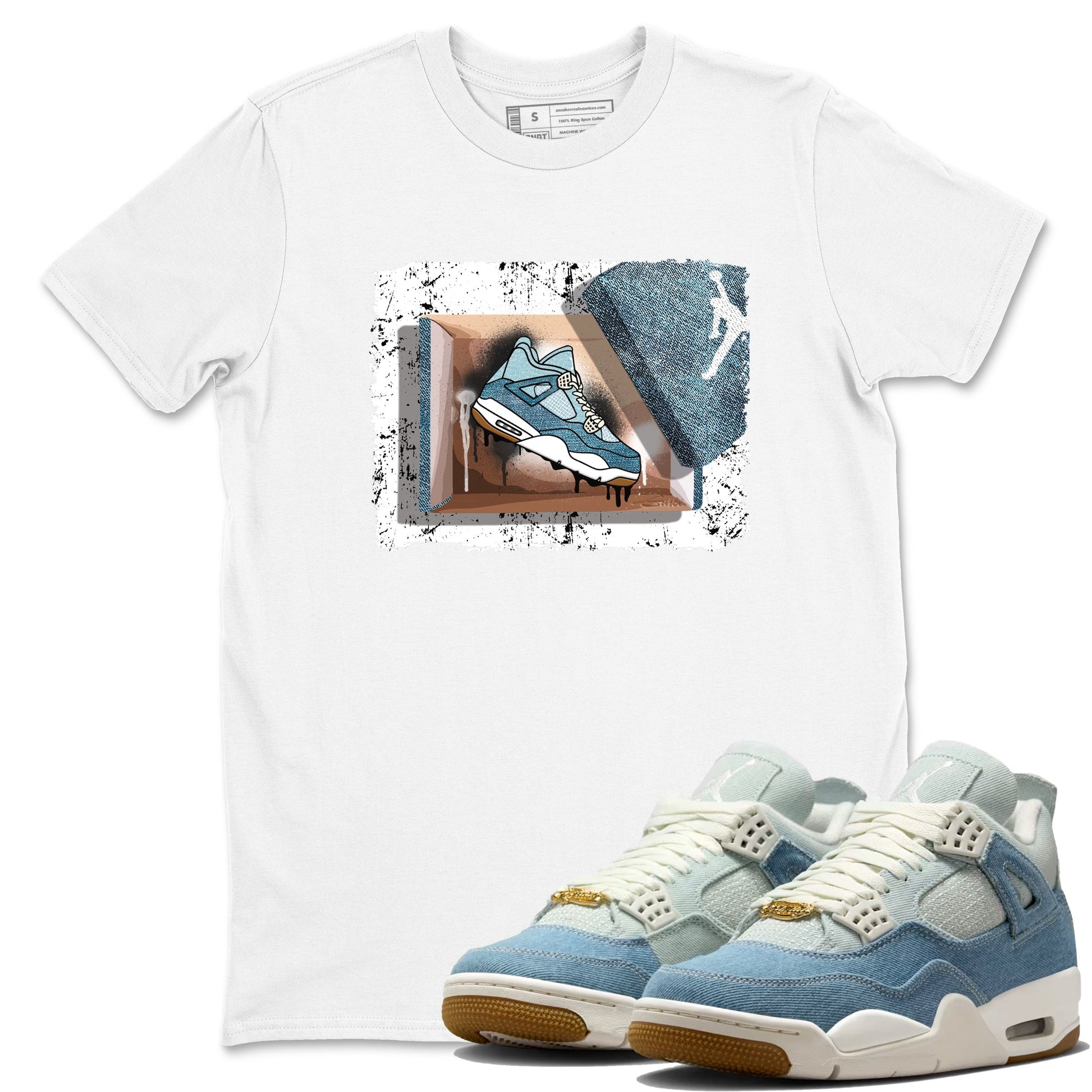 Sneaker match tees – Sneaker Tees To Match 4s Worn Blue Air Jordan 4 Denim Shoes – New Kicks Tee White 1