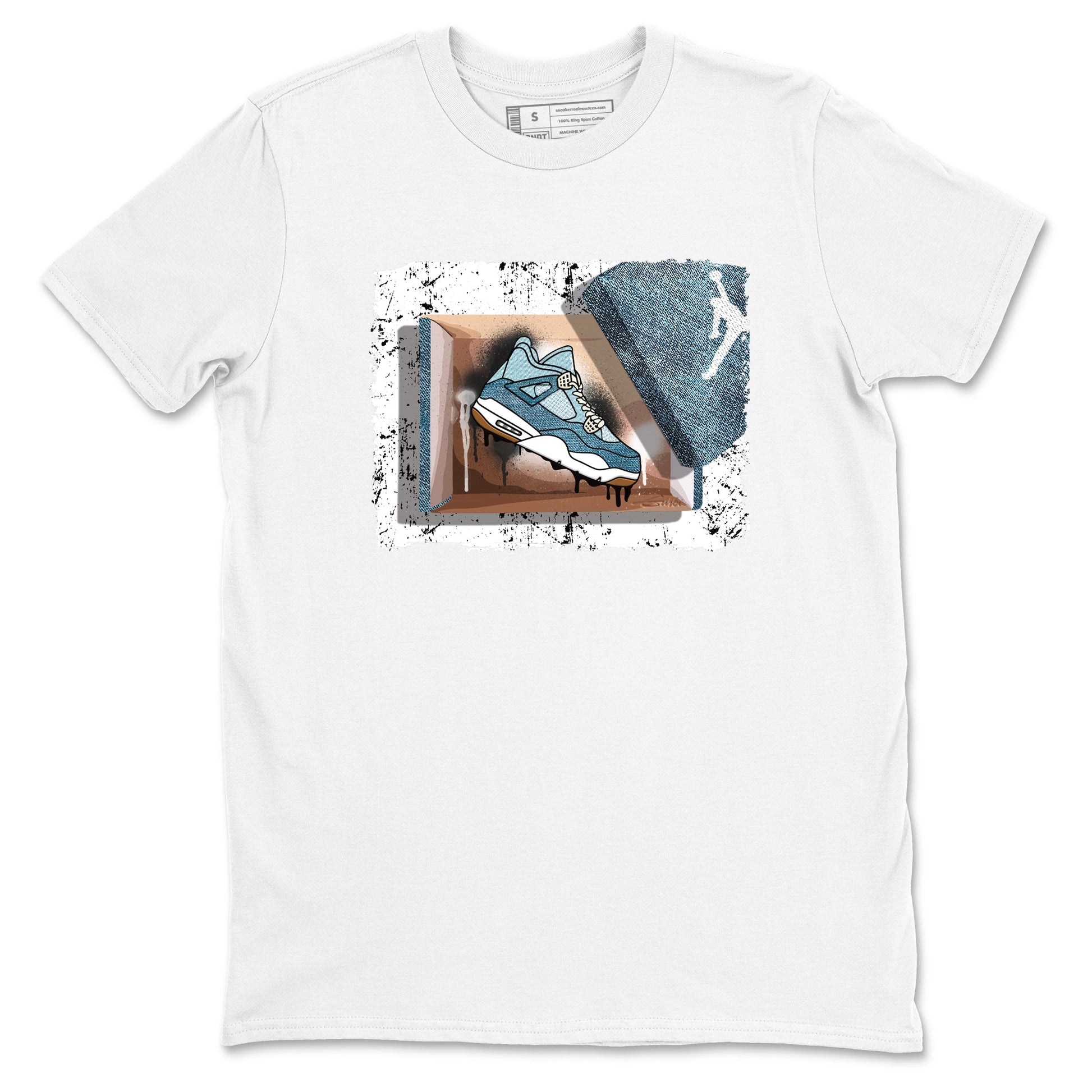 Sneaker match tees – Sneaker Tees To Match 4s Worn Blue Air Jordan 4 Denim Shoes – New Kicks Tee White 2