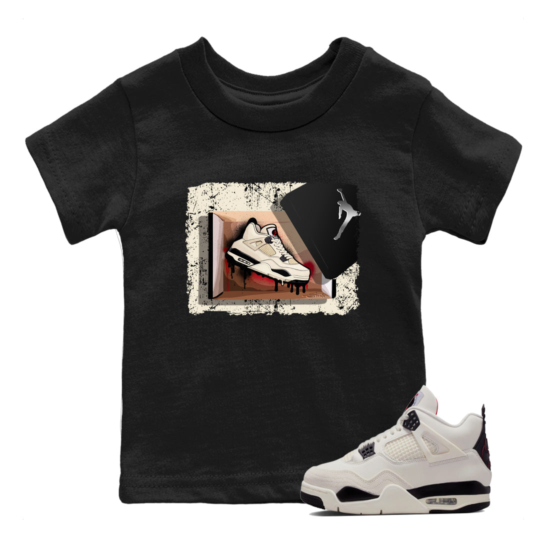 Sneaker match tees – Sneaker Tees To Match Air Jordan 4 Flight Club Shoes – New Kicks Kids T-Shirt Black 1