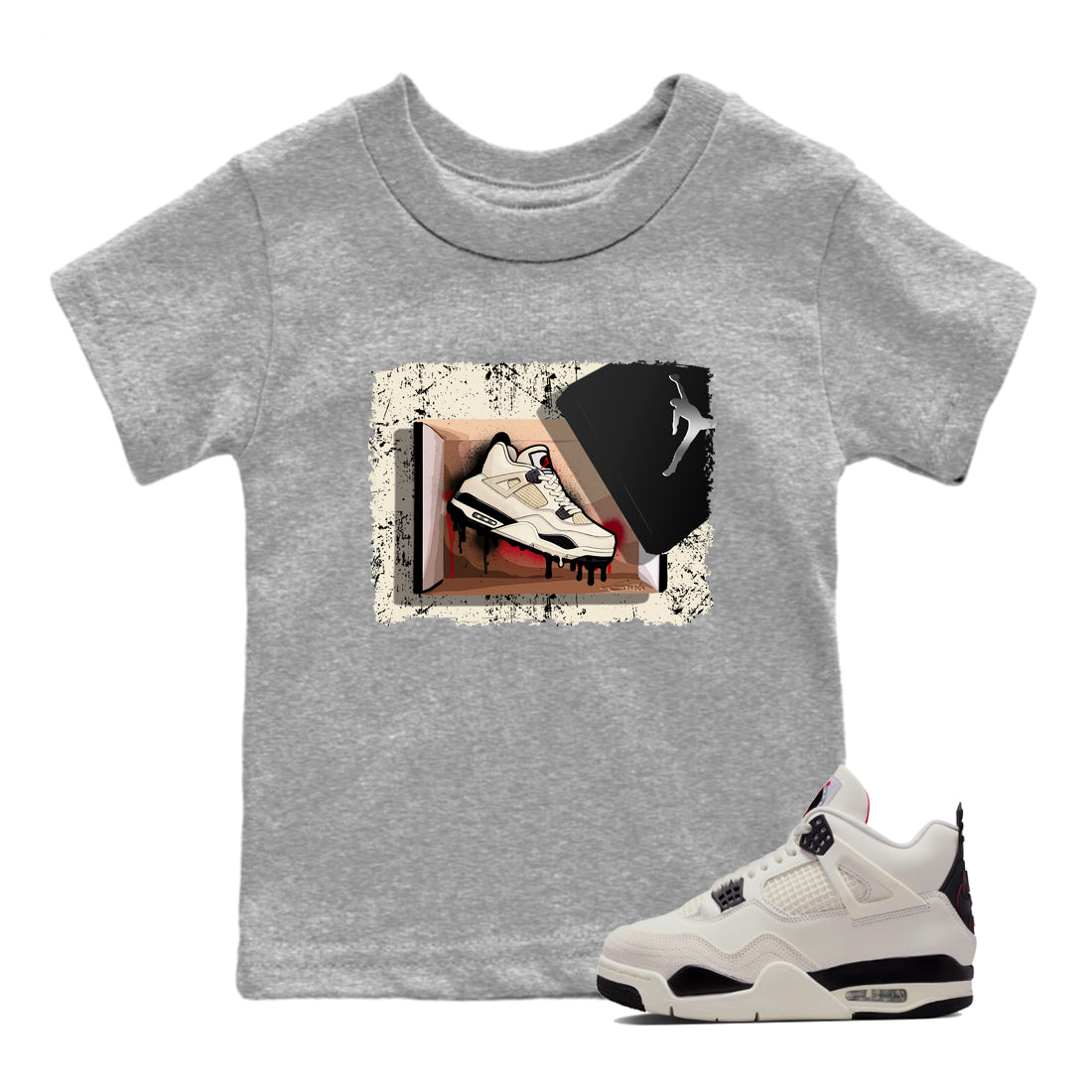 Sneaker match tees – Sneaker Tees To Match Air Jordan 4 Flight Club Shoes – New Kicks Kids T-Shirt Heather Grey 1
