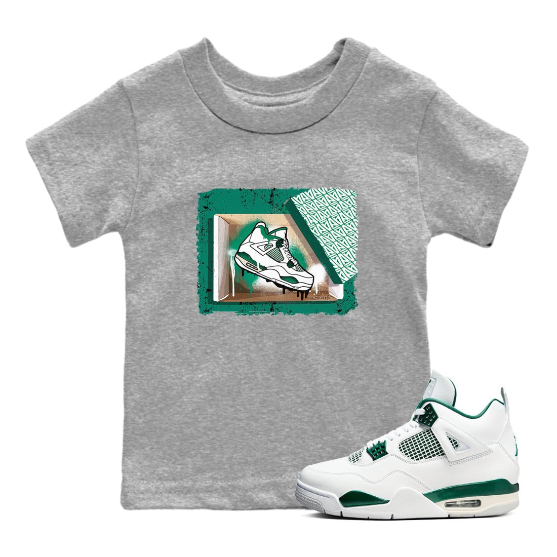 4s Oxidized Green shirts to match jordans New Kicks sneaker match tees Air Jordan 4 Oxidized Green SNRT Sneaker Tees streetwear brand Baby and Youth Heather Grey 1 cotton tee