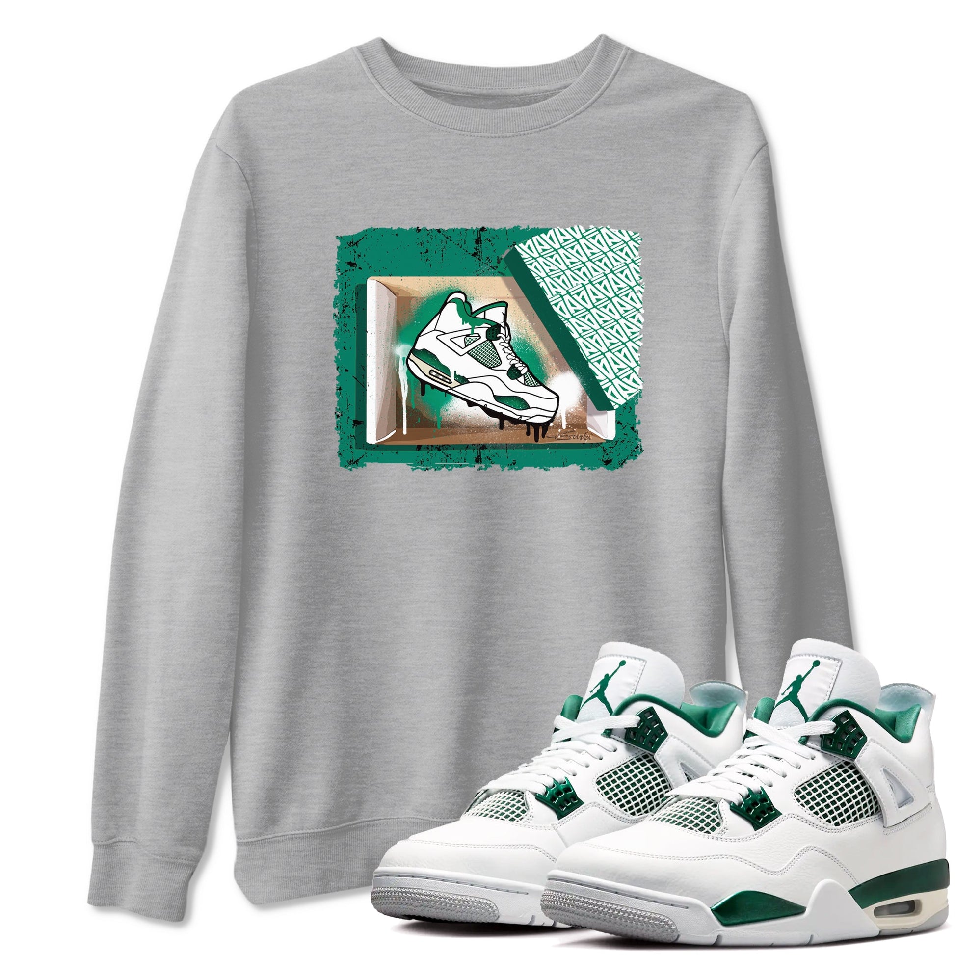 4s Oxidized Green shirts to match jordans New Kicks sneaker match tees Air Jordan 4 Oxidized Green SNRT Sneaker Tees streetwear brand Heather Grey 1 unisex cotton tee