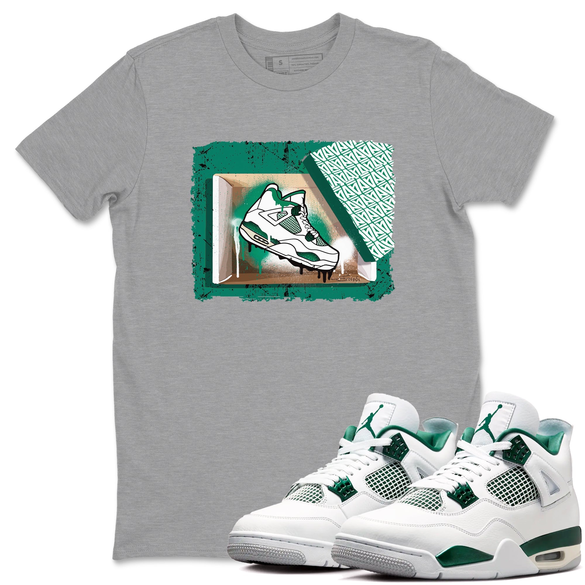 4s Oxidized Green shirts to match jordans New Kicks sneaker match tees Air Jordan 4 Oxidized Green SNRT Sneaker Tees streetwear brand Heather Grey 1 unisex cotton tee