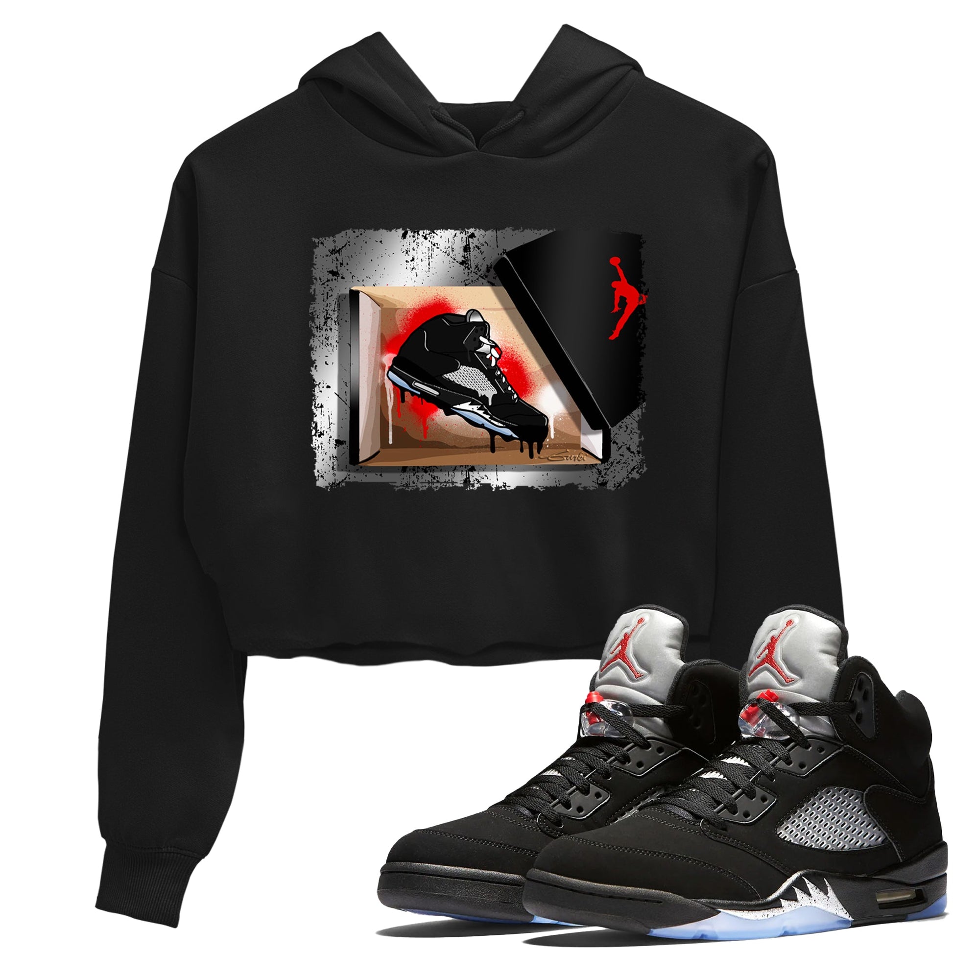 AJ5 Reimagined shirts to match jordans New Kicks best t shirts to wear with jordans Air Jordan 5 Retro OG Reimagined match shoes to clothes SNRT Sneaker Tees unisex cotton Black 1 crop tee