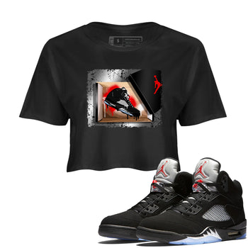 AJ5 Reimagined shirts to match jordans New Kicks best t shirts to wear with jordans Air Jordan 5 Retro OG Reimagined match shoes to clothes SNRT Sneaker Tees unisex cotton Black 1 crop tee
