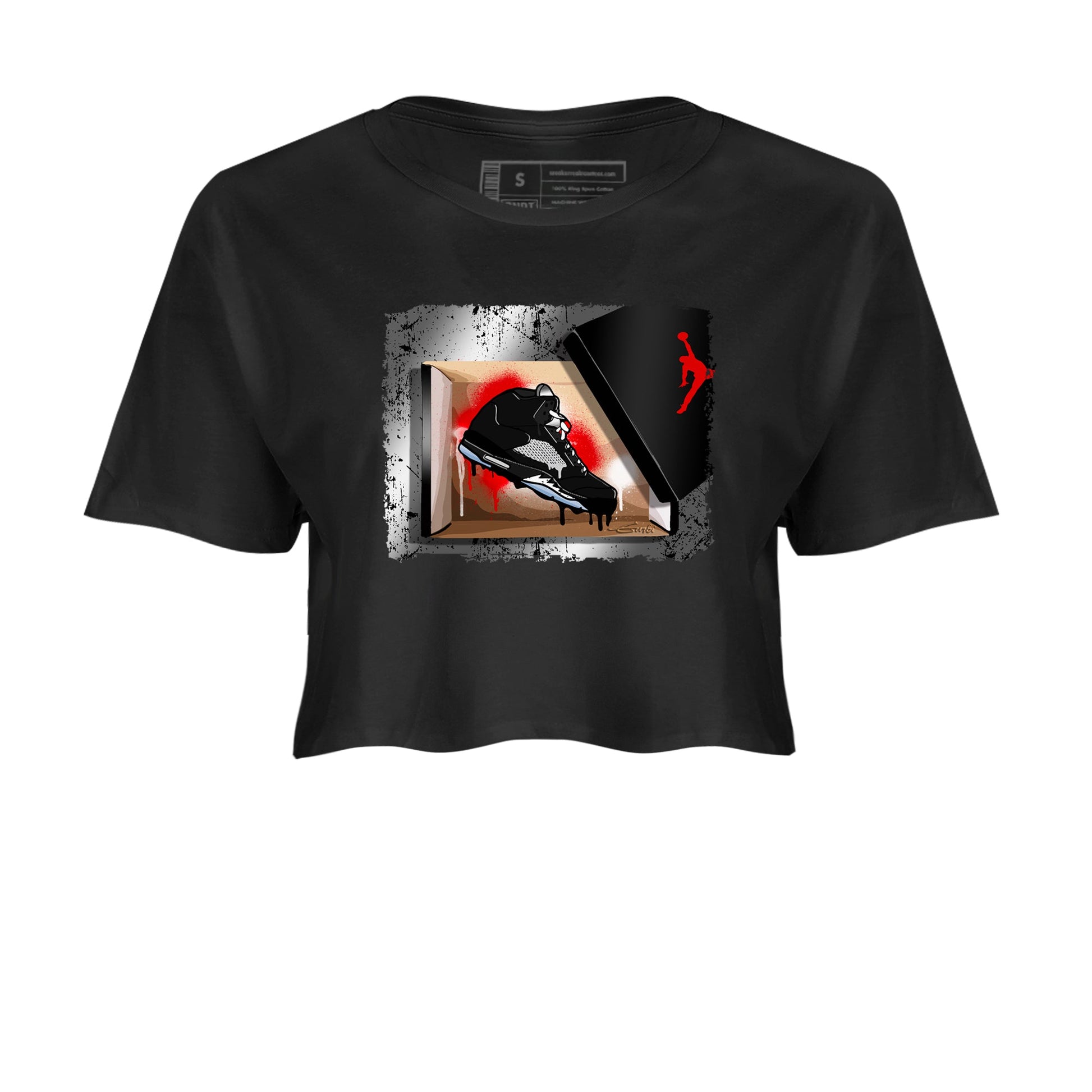 AJ5 Reimagined shirts to match jordans New Kicks best t shirts to wear with jordans Air Jordan 5 Retro OG Reimagined match shoes to clothes SNRT Sneaker Tees unisex cotton Black 2 crop tee