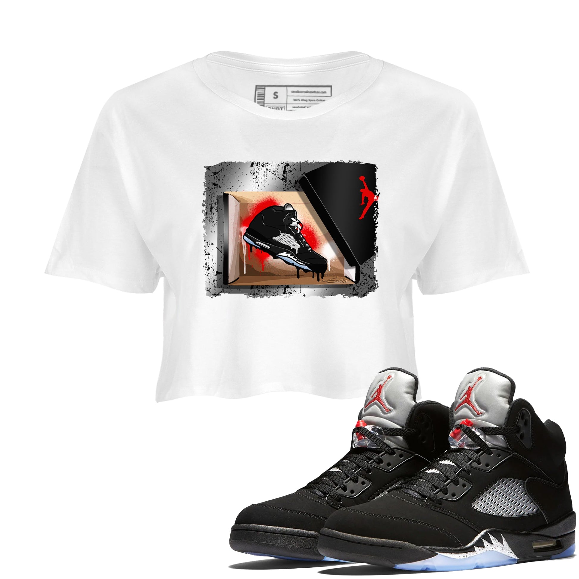 AJ5 Reimagined shirts to match jordans New Kicks best t shirts to wear with jordans Air Jordan 5 Retro OG Reimagined match shoes to clothes SNRT Sneaker Tees unisex cotton White 1 crop tee