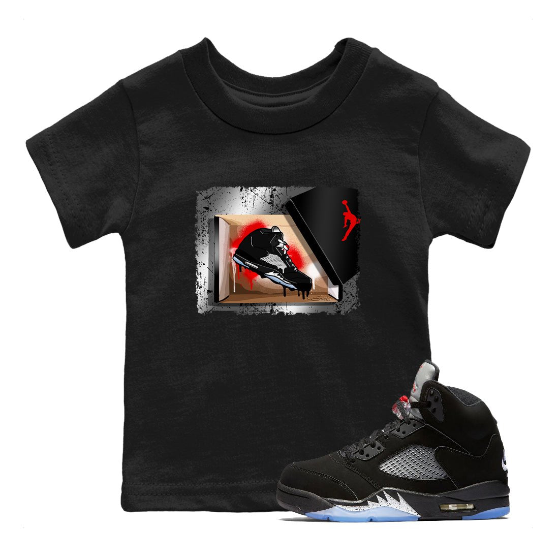 AJ5 Reimagined shirts to match jordans New Kicks best t shirts to wear with jordans Air Jordan 5 Retro OG Reimagined match shoes to clothes SNRT Sneaker Tees Youth Baby Black 1 tee