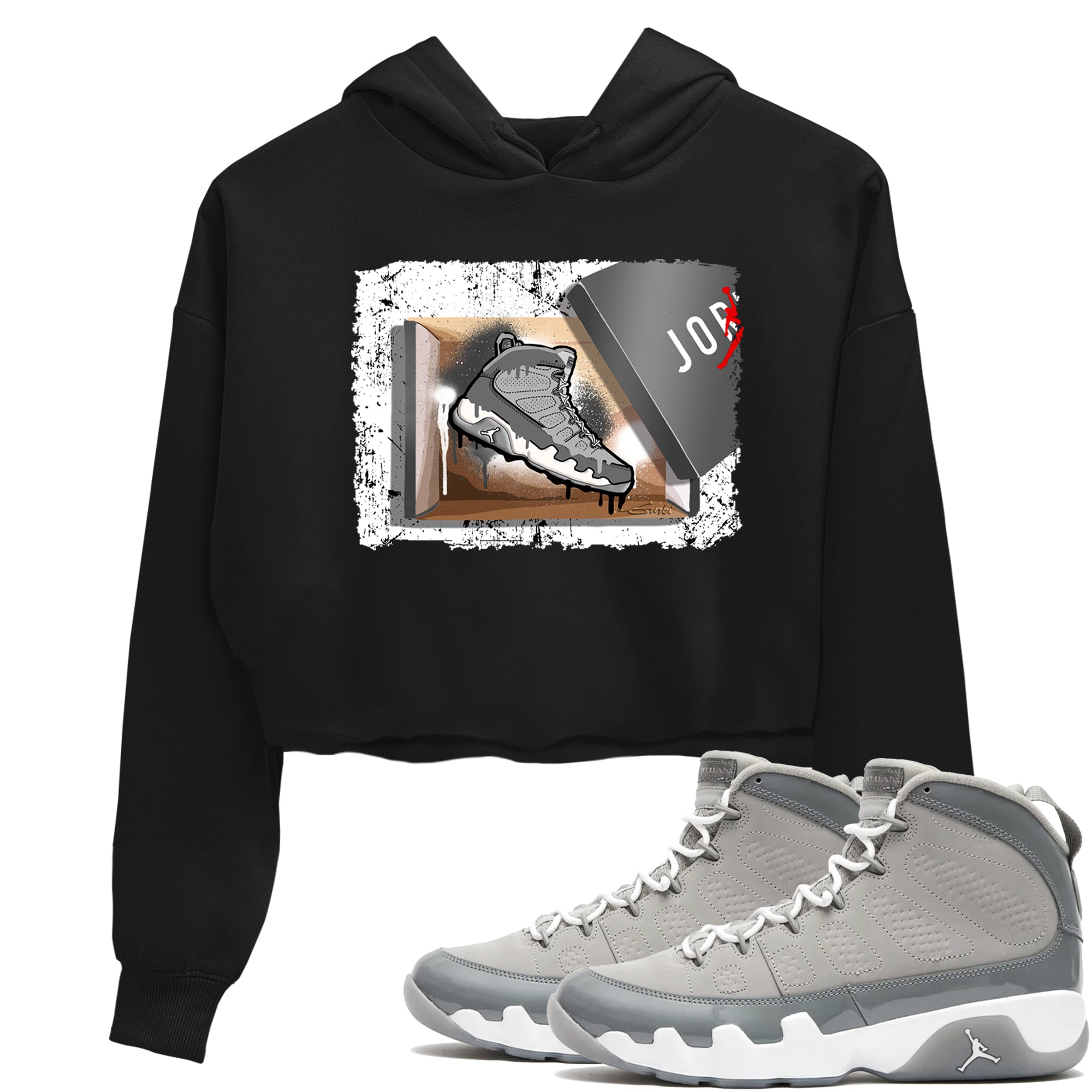AJ 9 Cool Grey shirts to match jordans New Kicks best t shirts to wear with jordans Air Jordan 9 Retro Cool Grey match shoes to clothes SNRT Sneaker Tees unisex cotton Black 1 crop tee