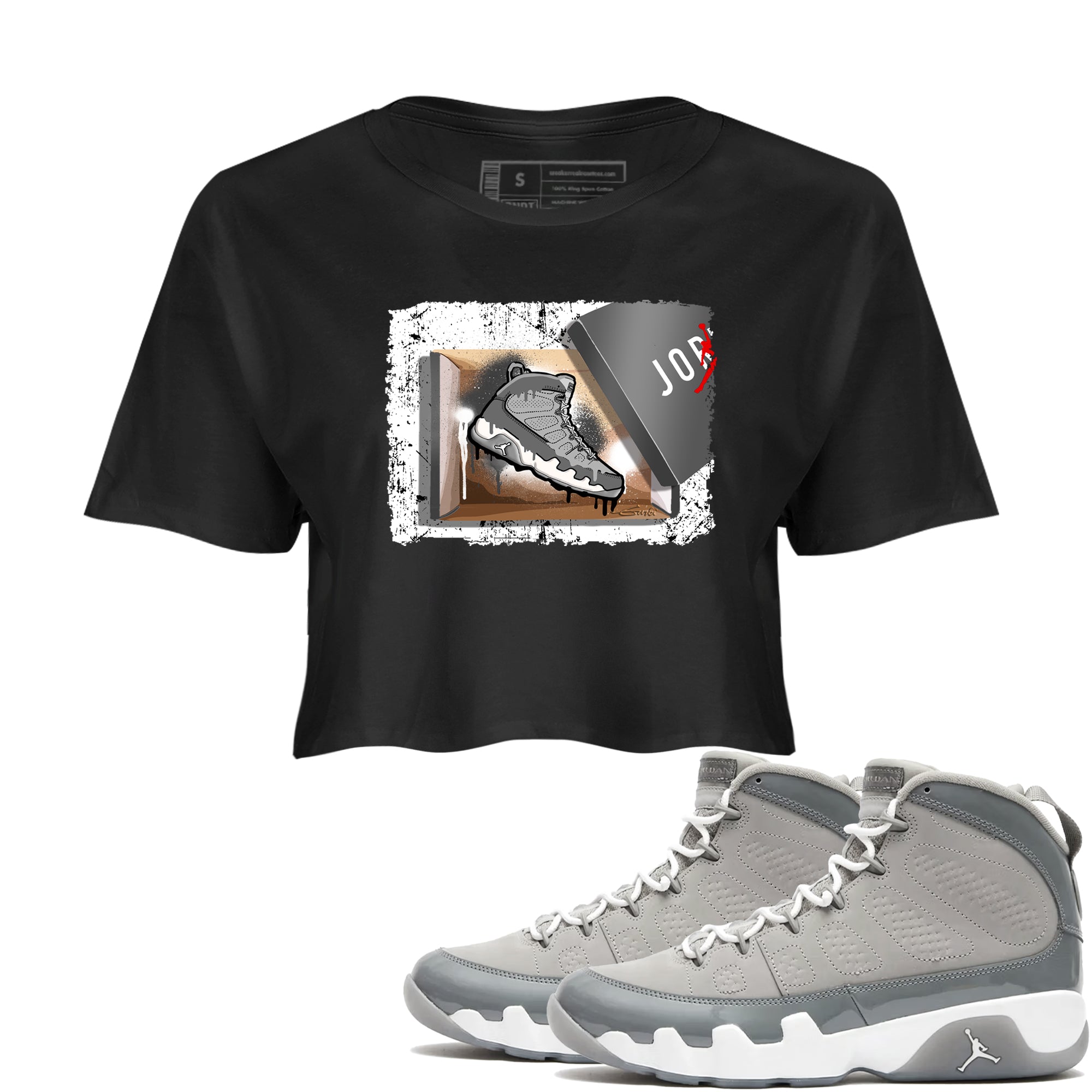 AJ 9 Cool Grey shirts to match jordans New Kicks best t shirts to wear with jordans Air Jordan 9 Retro Cool Grey match shoes to clothes SNRT Sneaker Tees unisex cotton Black 1 crop tee