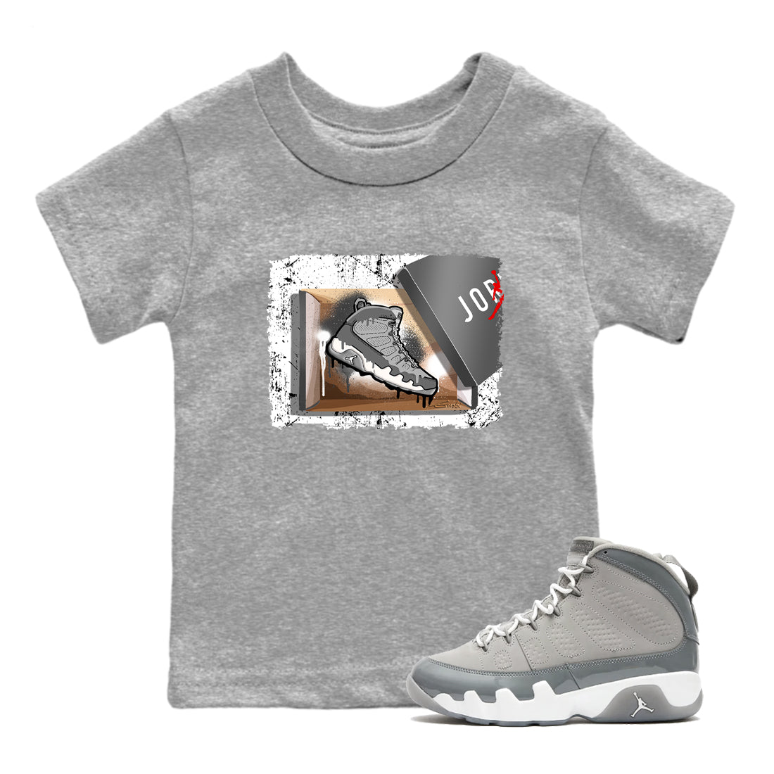 AJ 9 Cool Grey shirts to match jordans New Kicks best t shirts to wear with jordans Air Jordan 9 Retro Cool Grey match shoes to clothes SNRT Sneaker Tees Youth Baby Heather Grey 1 tee