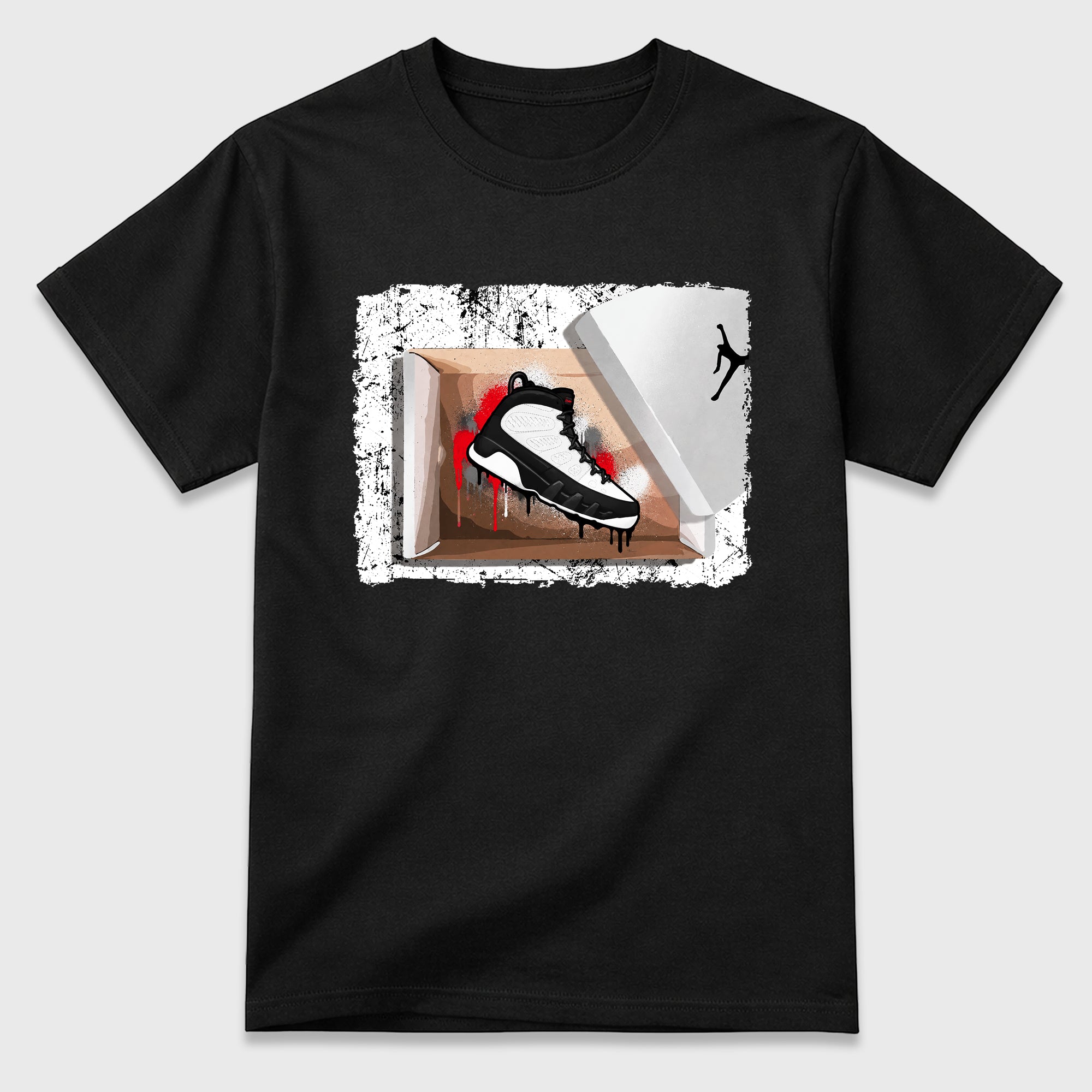 New Kicks Graphic T-Shirt featuring original streetwear artwork designed to match the Air Jordan 9 True Red. Black 2 Graphic T-Shirt.