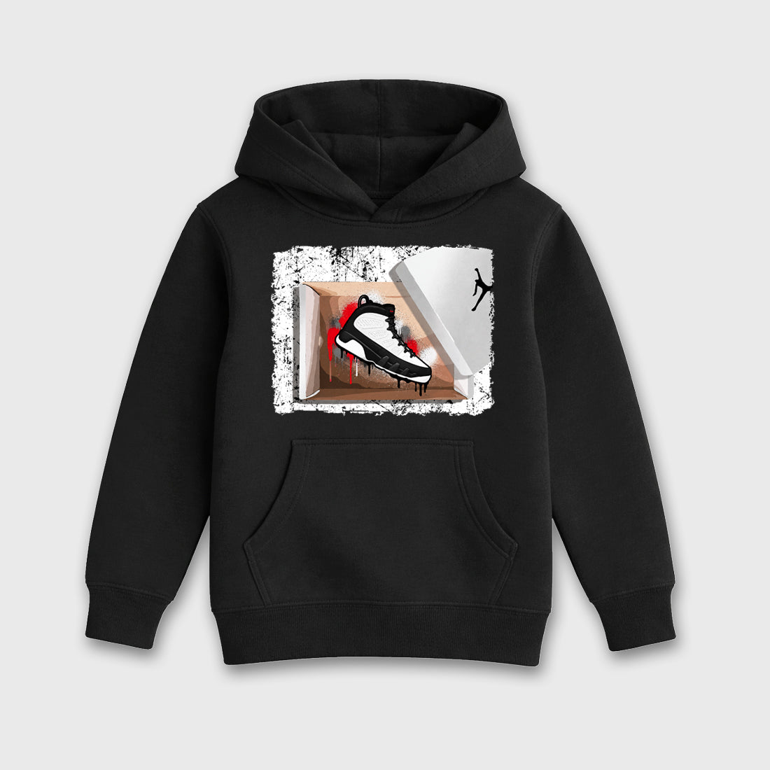 New Kicks Baby & Kids Graphic Hoodie featuring original artwork designed to match the Air Jordan 9 True Red. Black 2 Kids Graphic Sweater.
