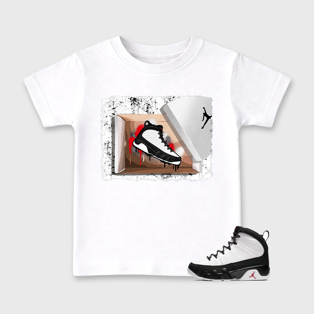 New Kicks Baby & Kids Graphic T-Shirt featuring original artwork designed to match the Air Jordan 9 True Red. White 1 Kids Graphic Tee.