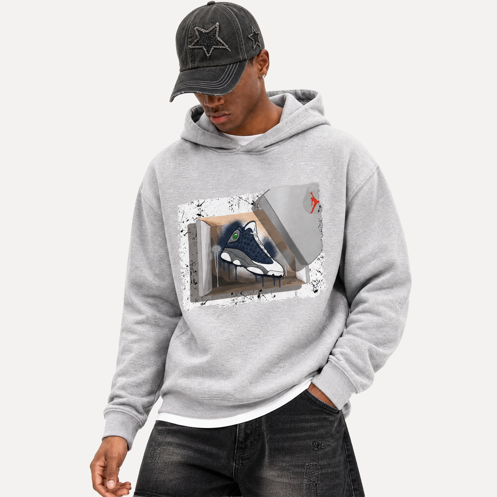 New Kicks matching Flint Color graphic hoodie model shoot