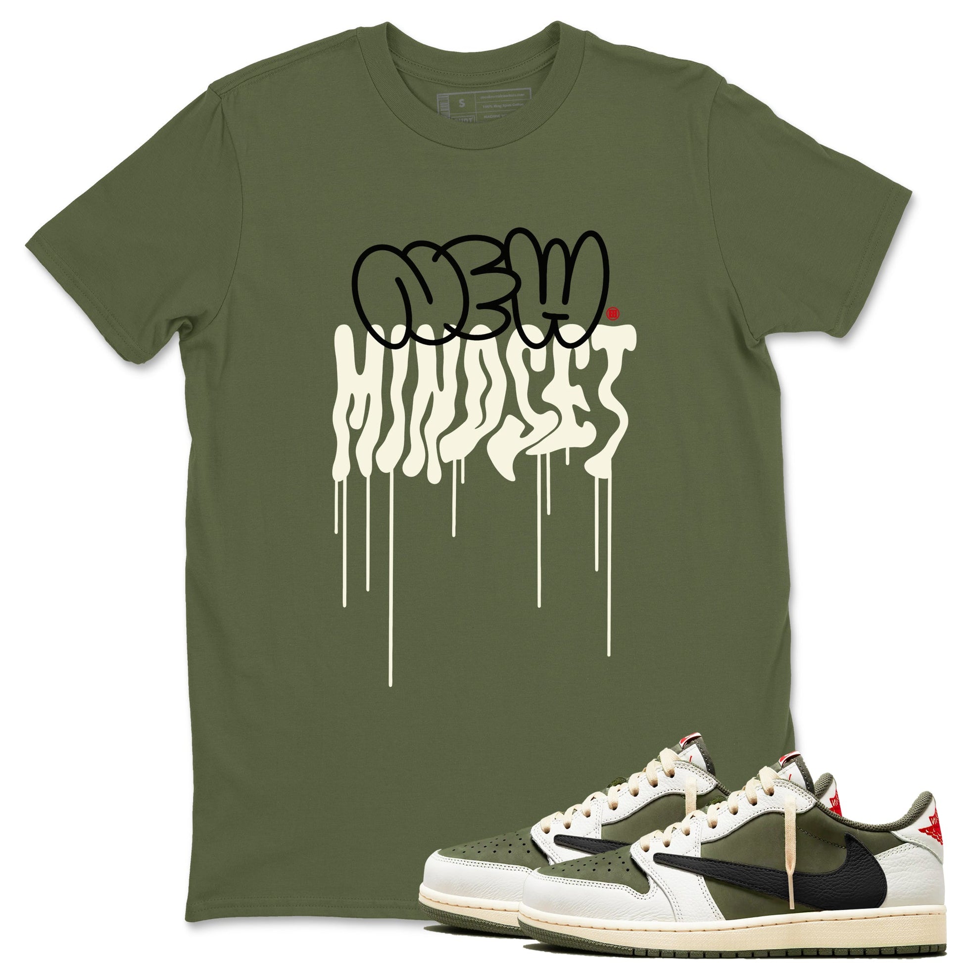 Air Jordan 1 Low Travis Scott Medium Olive shirts to match jordans New Mindset sneaker match tees Air Jordan 1 Travis Scott Medium Olive Sneaker Shirts SNRT Sneaker Tees streetwear brand