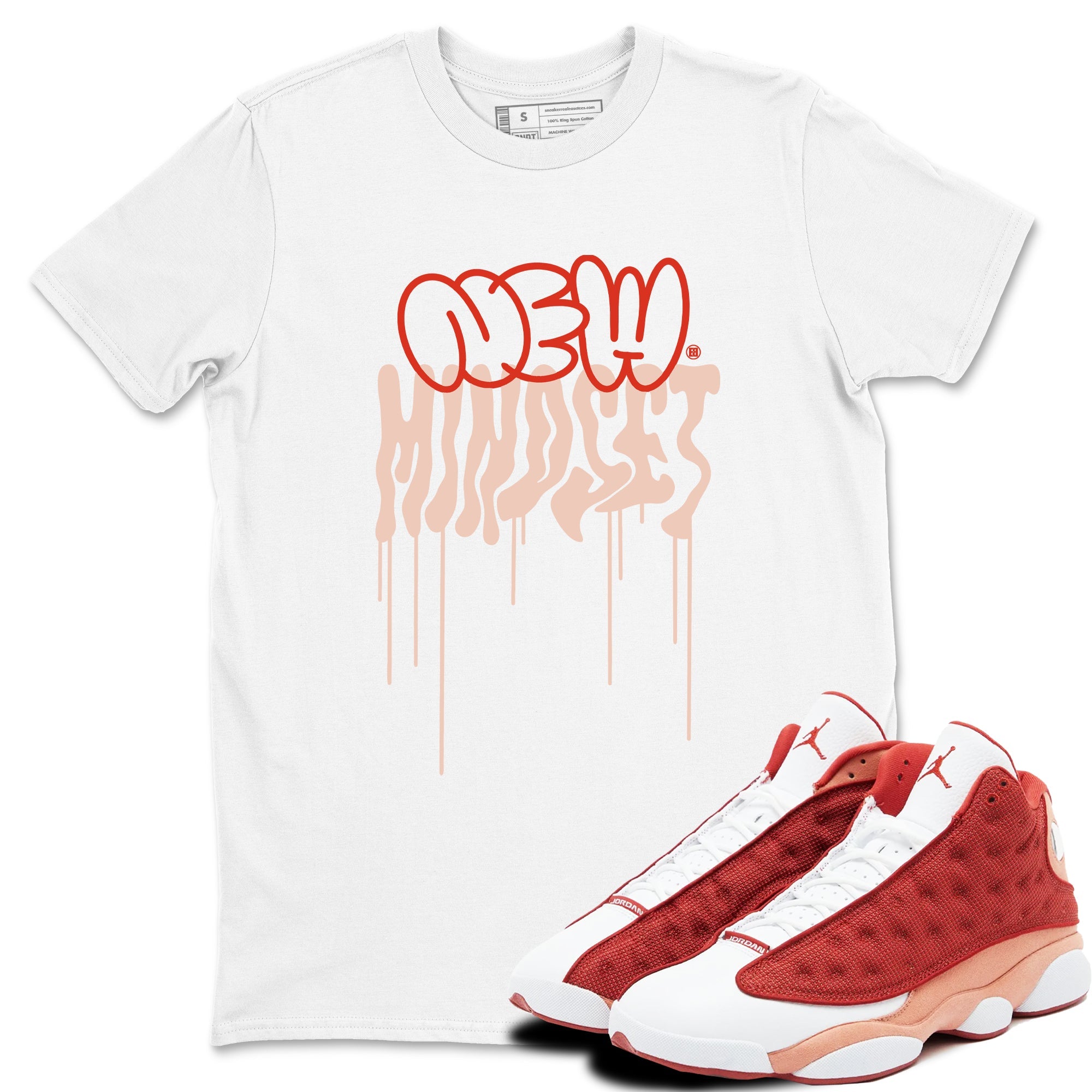 Air Jordan 13 Dune Red shirts to match jordans New Mindset sneaker match tees AJ13 Dune Red Sneaker Shirts SNRT Sneaker Tees streetwear brand White 1 unisex cotton tee
