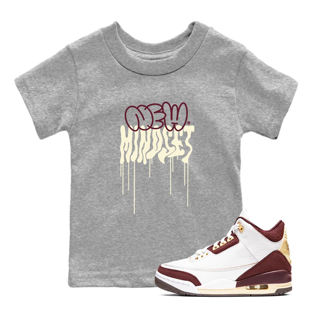 Air Jordan 3 A Ma Maniere x Burgundy Crush shirts to match jordans New Mindset sneaker match tees Jordan 3 A Ma Maniere x Burgundy Crush Sneaker Shirts SNRT Sneaker Tees streetwear brand Baby and Youth Heather Grey 1 cotton tee