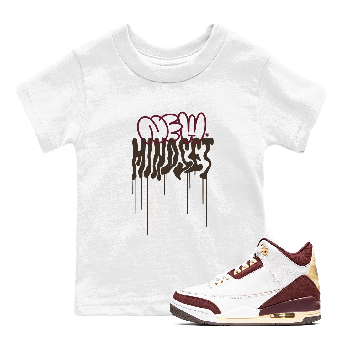 Air Jordan 3 A Ma Maniere x Burgundy Crush shirts to match jordans New Mindset sneaker match tees Jordan 3 A Ma Maniere x Burgundy Crush Sneaker Shirts SNRT Sneaker Tees streetwear brand Baby and Youth White 1 cotton tee