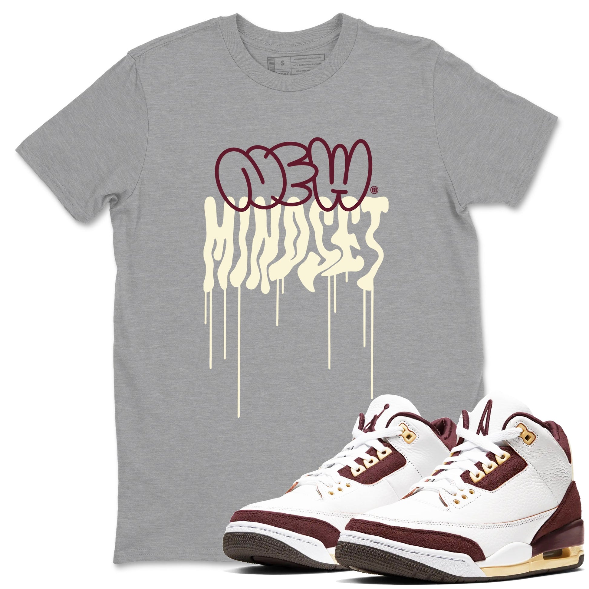 Air Jordan 3 A Ma Maniere x Burgundy Crush shirts to match jordans New Mindset sneaker match tees Jordan 3 A Ma Maniere x Burgundy Crush Sneaker Shirts SNRT Sneaker Tees streetwear brand Heather Grey 1 unisex cotton tee