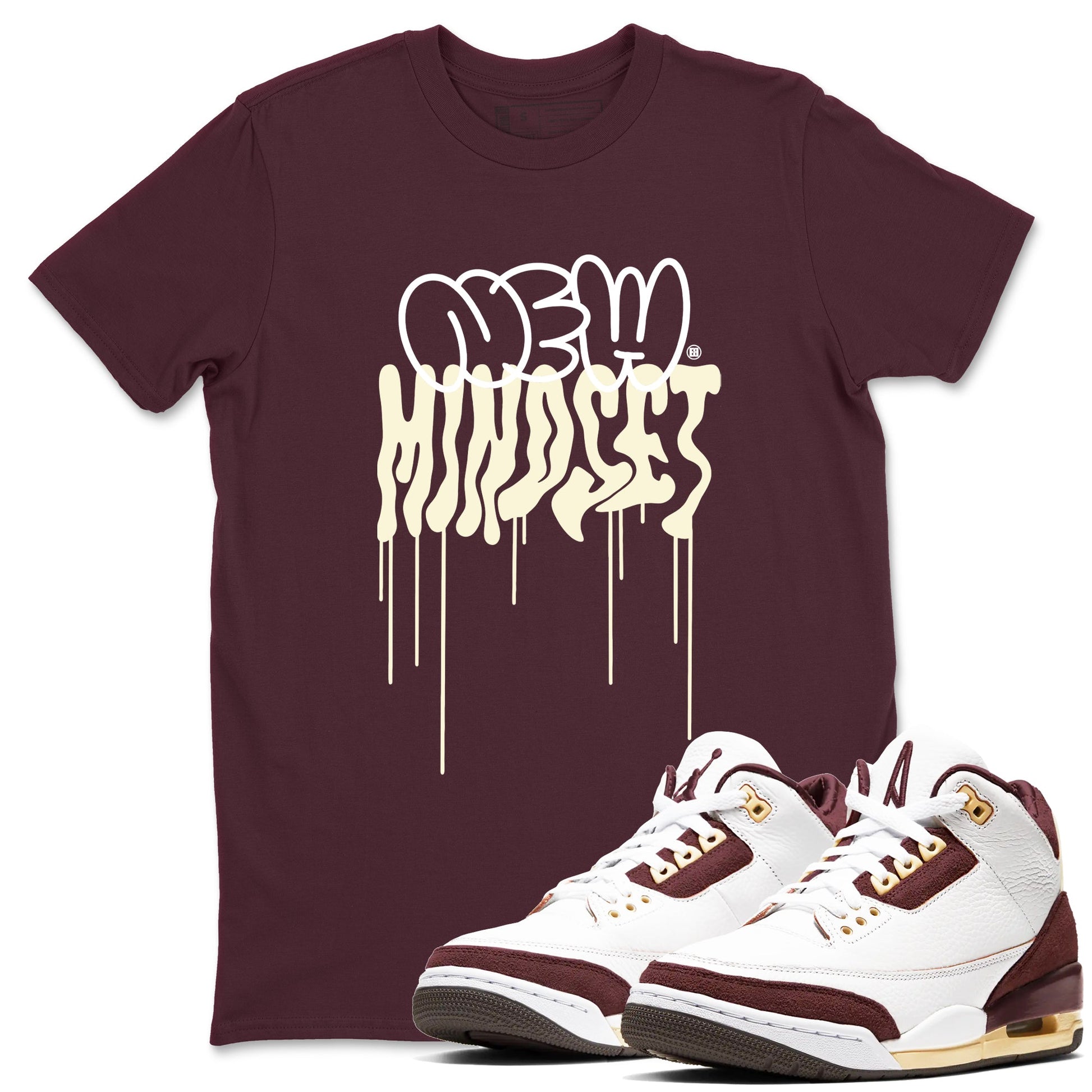 Air Jordan 3 A Ma Maniere x Burgundy Crush shirts to match jordans New Mindset sneaker match tees Jordan 3 A Ma Maniere x Burgundy Crush Sneaker Shirts SNRT Sneaker Tees streetwear brand Maroon 1 unisex cotton tee