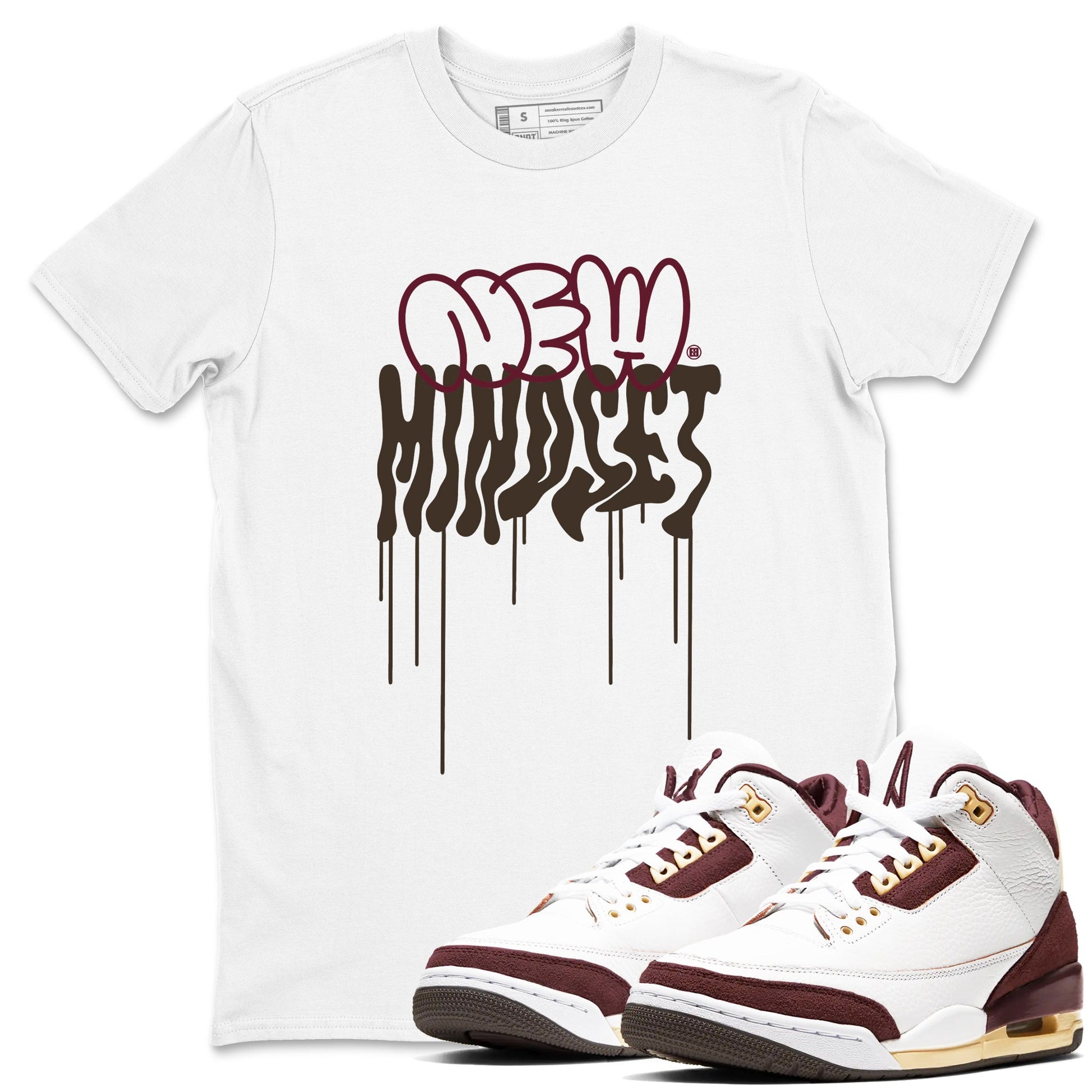 Air Jordan 3 A Ma Maniere x Burgundy Crush shirts to match jordans New Mindset sneaker match tees Jordan 3 A Ma Maniere x Burgundy Crush Sneaker Shirts SNRT Sneaker Tees streetwear brand White 1 unisex cotton tee