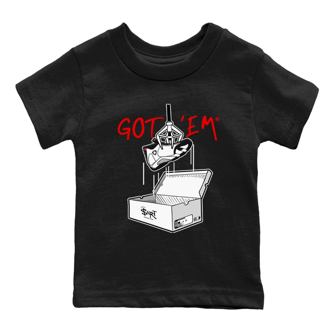 Air Jordan 14 Black Toe t shirts to match sneakers New Treasure Hunter sneaker match tees 14s Black Toe sneaker match tee SNRT Sneaker Tees Youth Baby Black 2 tee