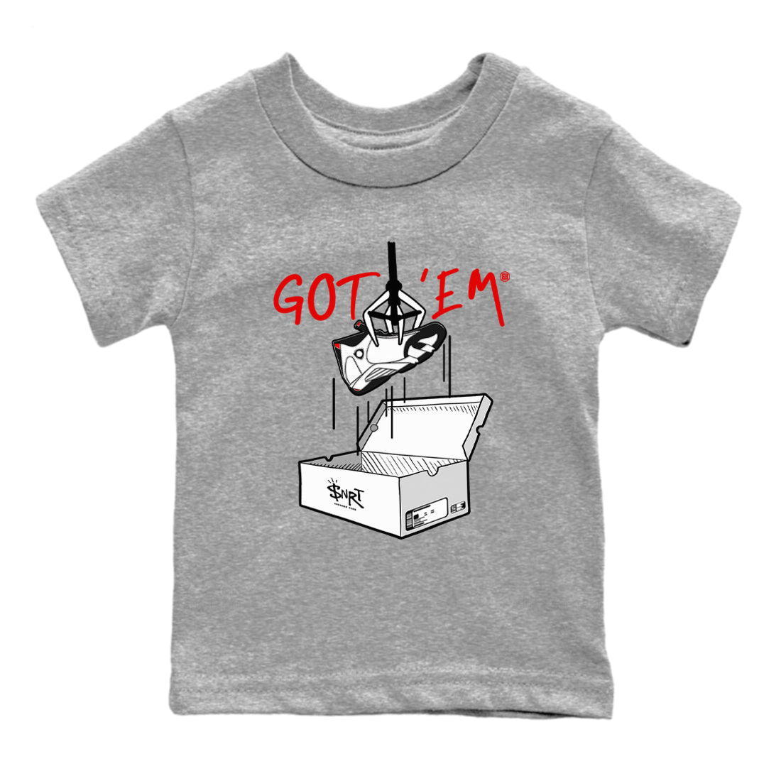 Air Jordan 14 Black Toe t shirts to match sneakers New Treasure Hunter sneaker match tees 14s Black Toe sneaker match tee SNRT Sneaker Tees Youth Baby Heather Grey 2 tee