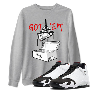 Air Jordan 14 Black Toe t shirts to match sneakers New Treasure Hunter sneaker match tees 14s Black Toe sneaker match tee SNRT Sneaker Tees unisex cotton Heather Grey 1 shirts