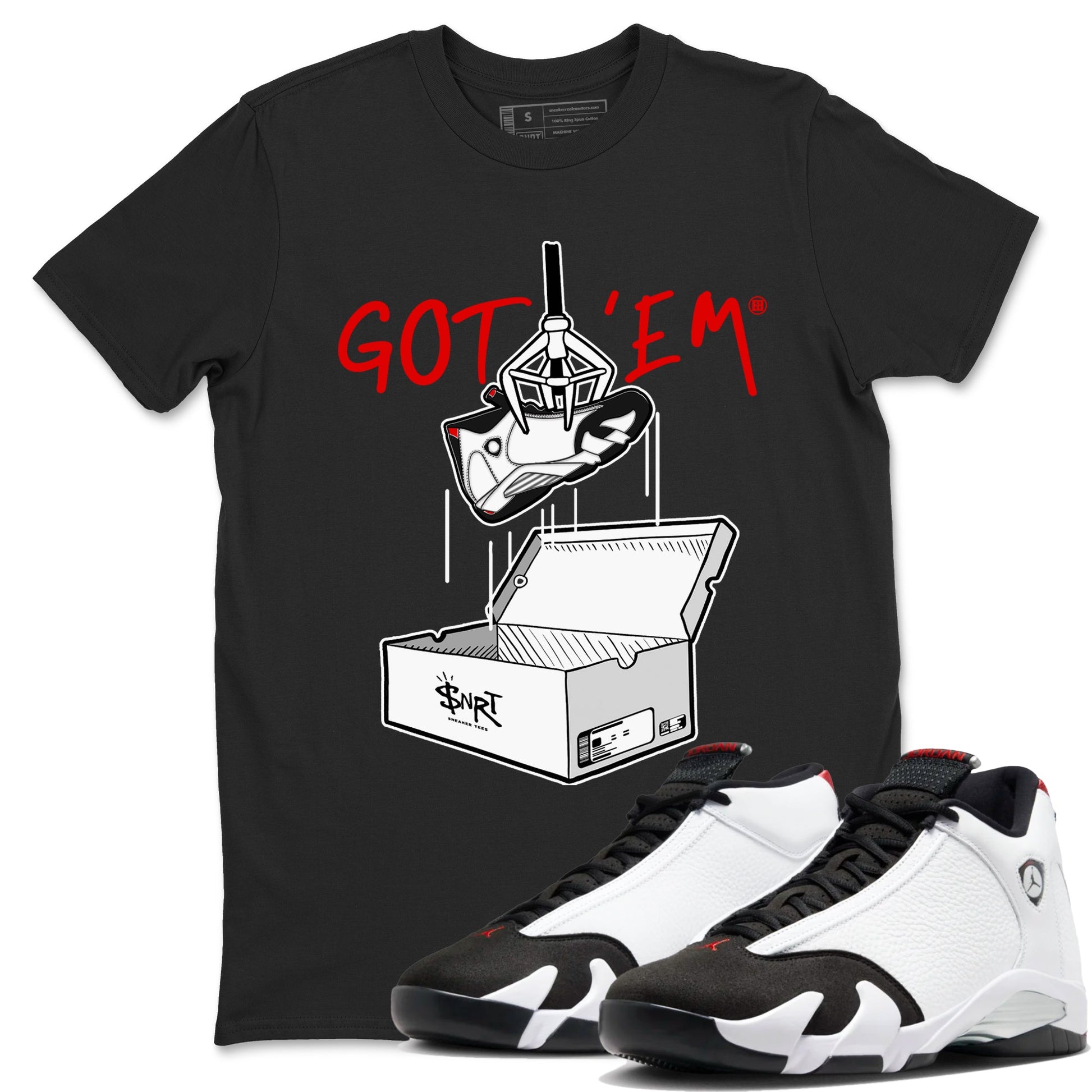 Air Jordan 14 Black Toe t shirts to match sneakers New Treasure Hunter sneaker match tees 14s Black Toe sneaker match tee SNRT Sneaker Tees unisex cotton Black 1 shirts
