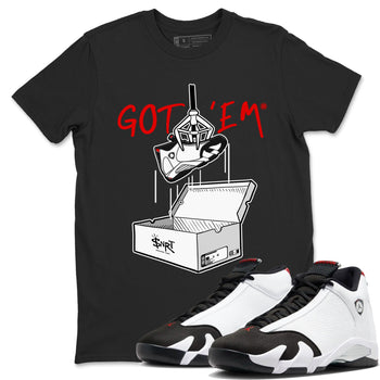 Air Jordan 14 Black Toe t shirts to match sneakers New Treasure Hunter sneaker match tees 14s Black Toe sneaker match tee SNRT Sneaker Tees unisex cotton Black 1 shirts