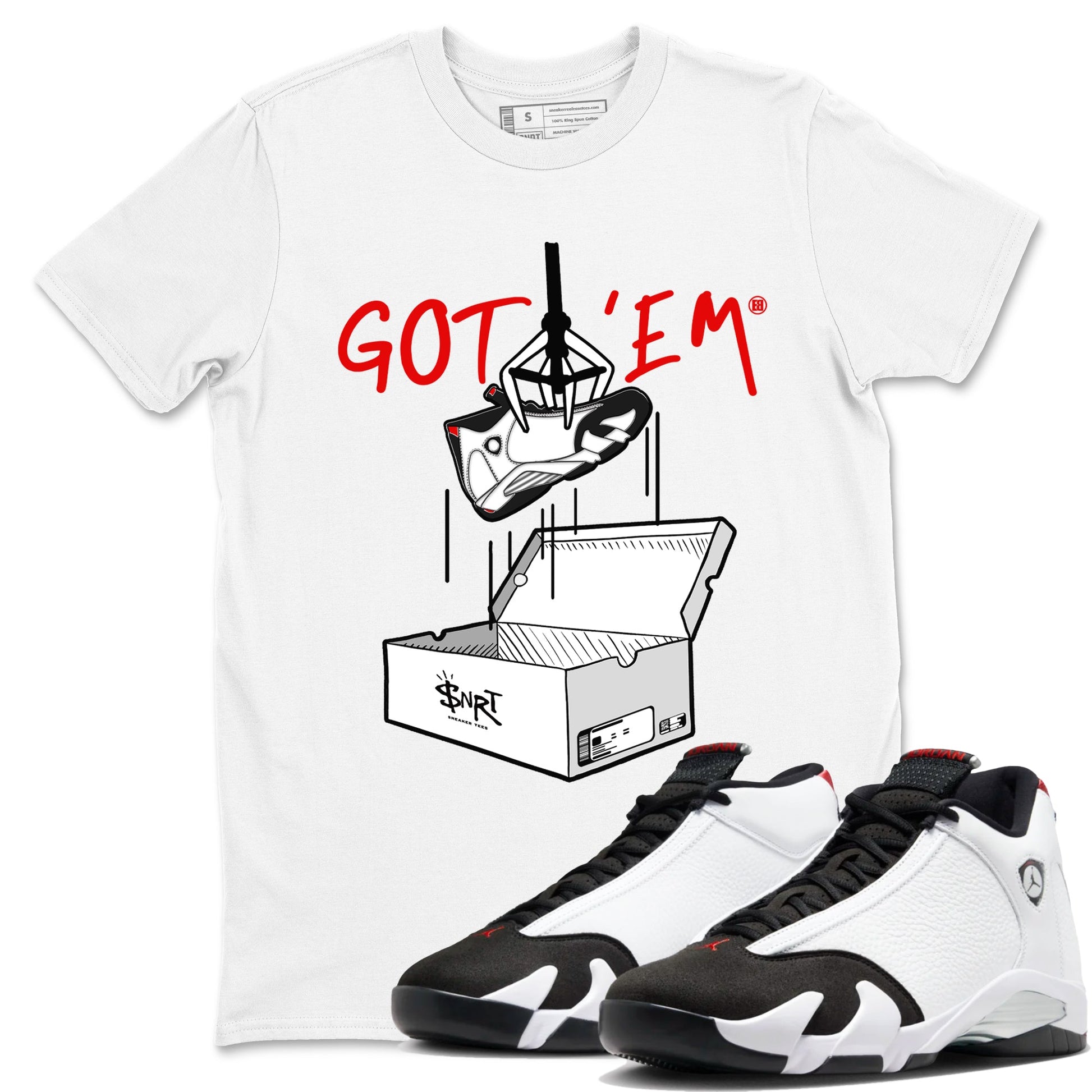 Air Jordan 14 Black Toe t shirts to match sneakers New Treasure Hunter sneaker match tees 14s Black Toe sneaker match tee SNRT Sneaker Tees unisex cotton White 1 shirts