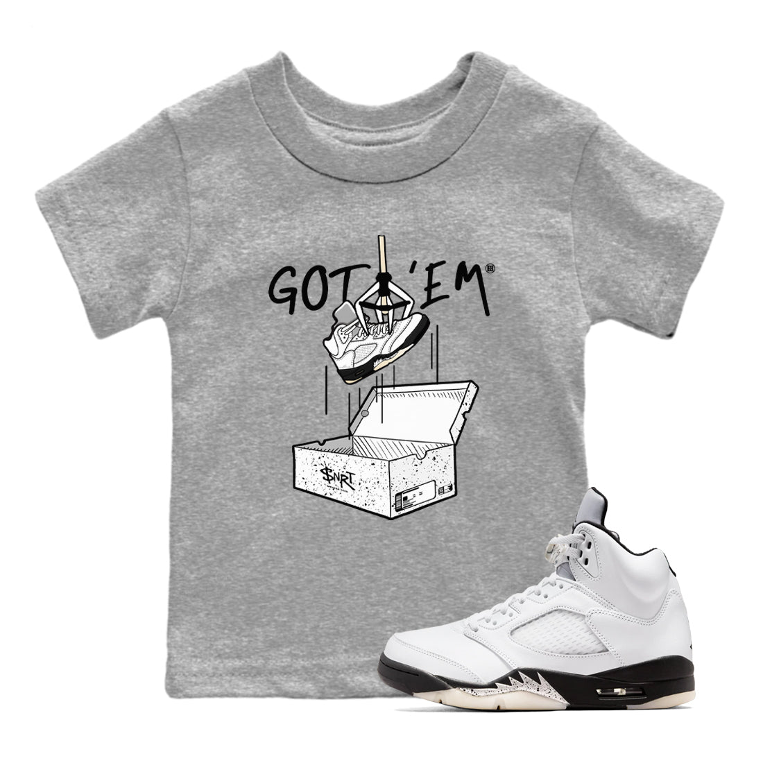 5s White Black shirts to match jordans New Treasure Hunter sneaker match tees Air Jordan 5 Retro White Black match shoes to clothes SNRT Sneaker Tees Youth Baby Heather Grey 1 tee