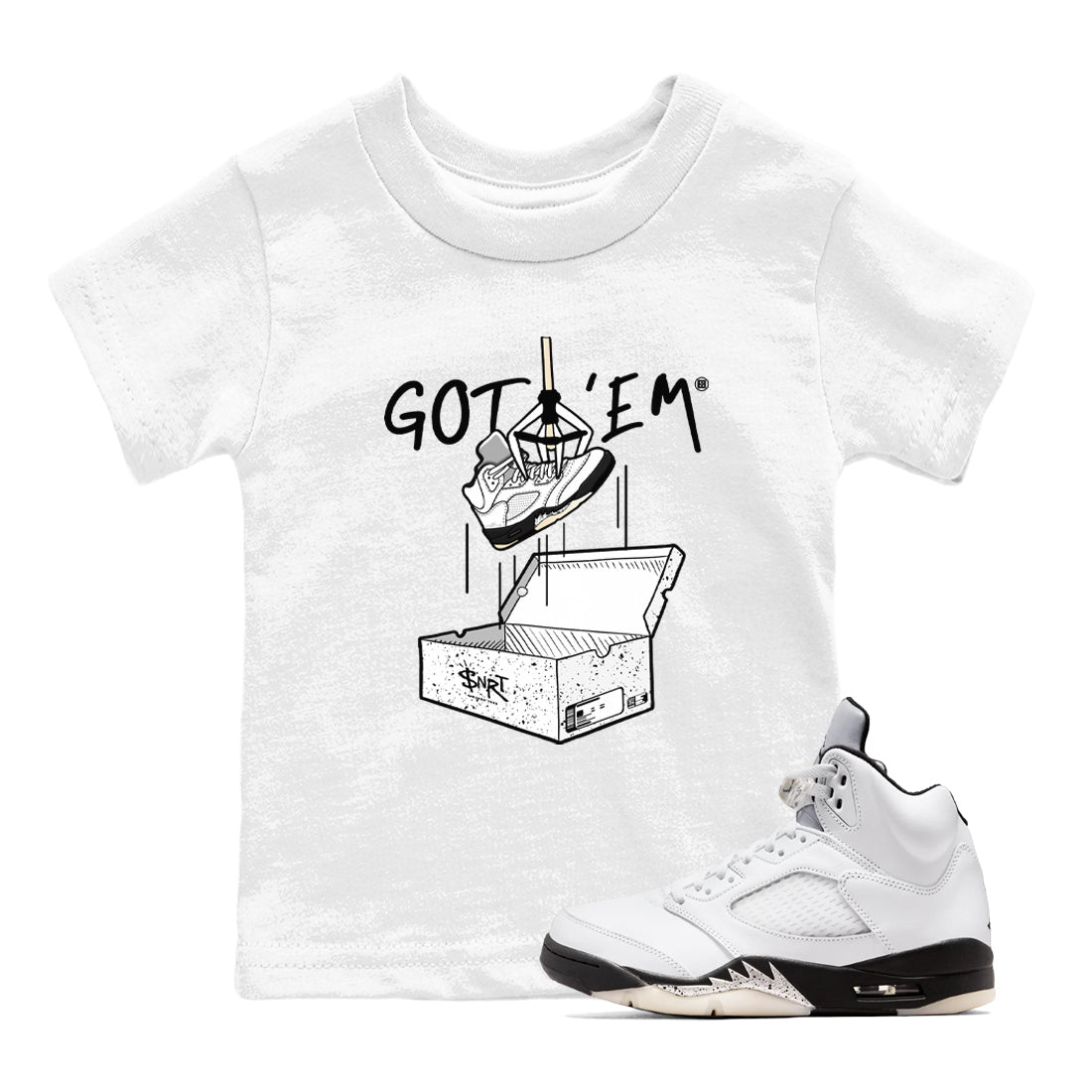 5s White Black shirts to match jordans New Treasure Hunter sneaker match tees Air Jordan 5 Retro White Black match shoes to clothes SNRT Sneaker Tees Youth Baby White 1 tee
