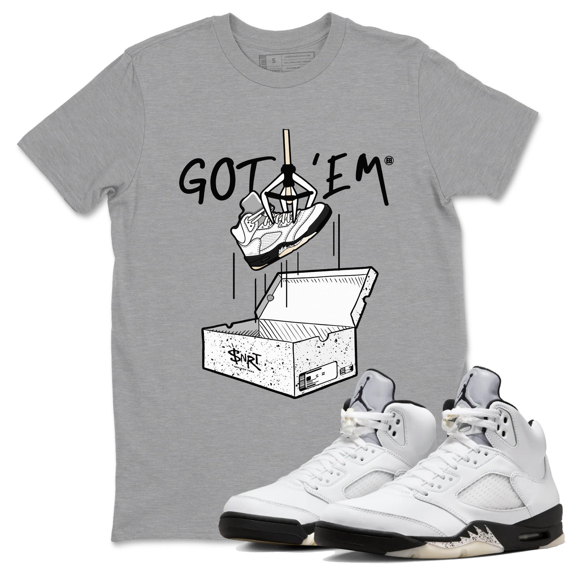 5s White Black shirts to match jordans New Treasure Hunter sneaker match tees Air Jordan 5 Retro White Black match shoes to clothes SNRT Sneaker Tees unisex cotton Heather Grey 1 shirts