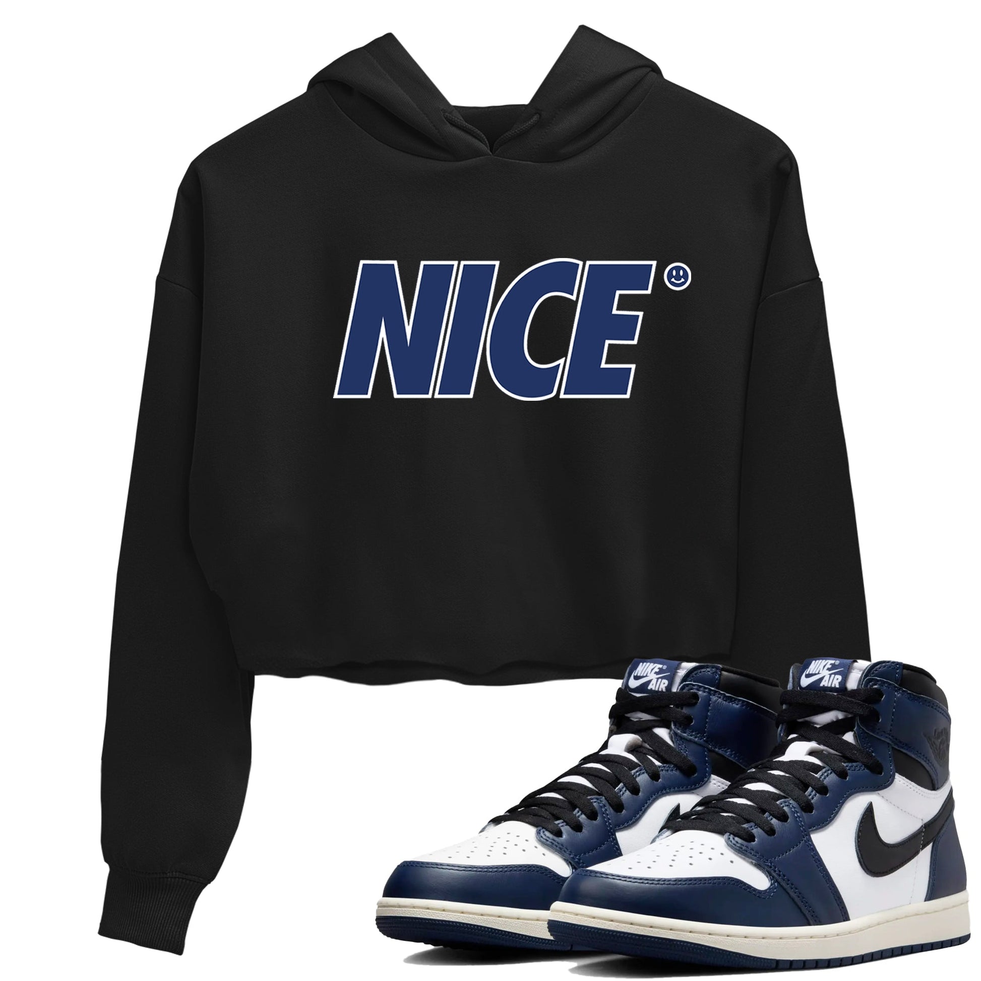 1s Midnight Navy shirts to match jordans Nice Smile sneaker match tees Air Jordan 1 Midnight Navy match shoes to clothes SNRT Sneaker Tees unisex cotton Black 1 crop tee